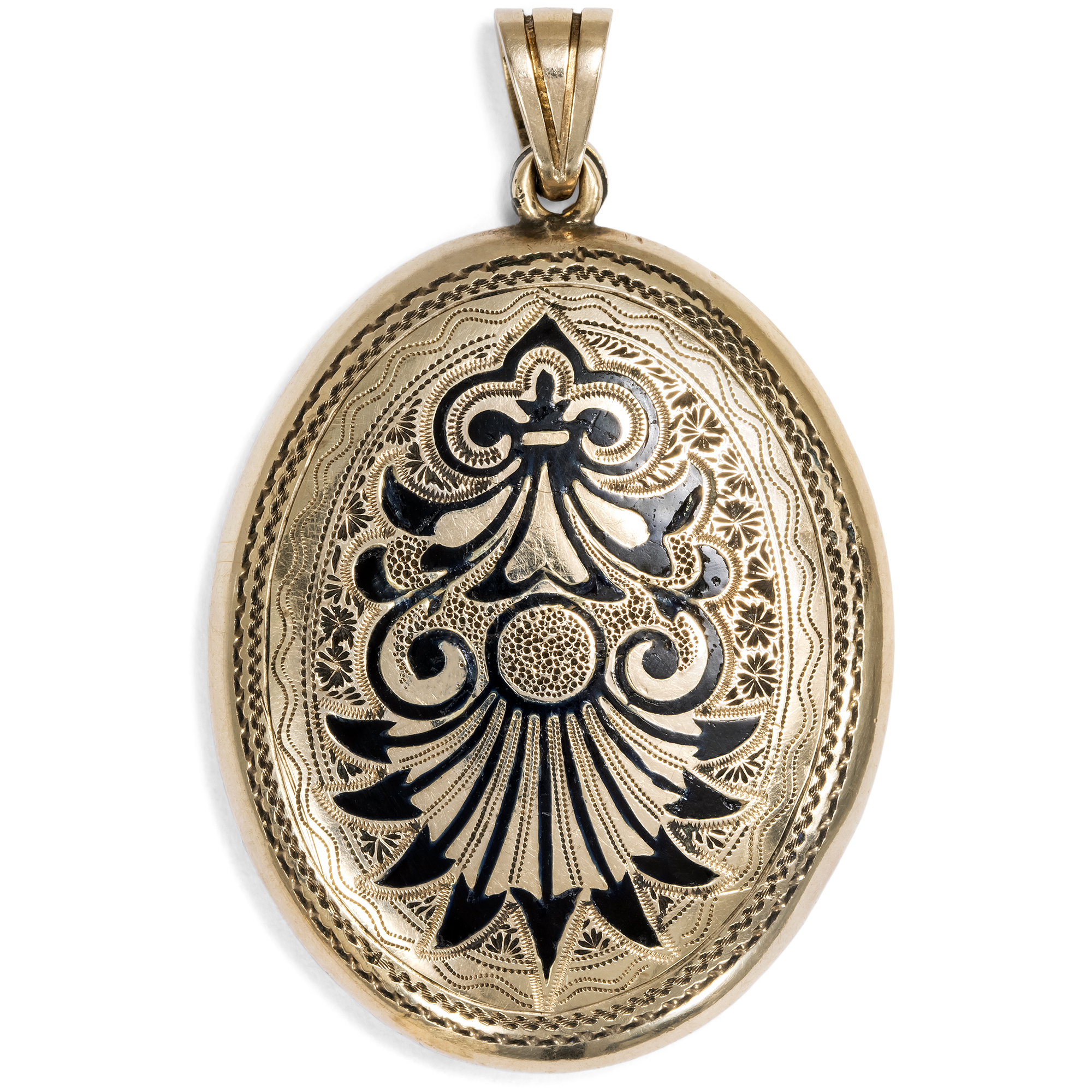Antiker Medaillon-Anhänger aus Goldblech & Email, um 1880 Antiker Medaillon-Anhänger aus Goldblech & Email, um 1880
