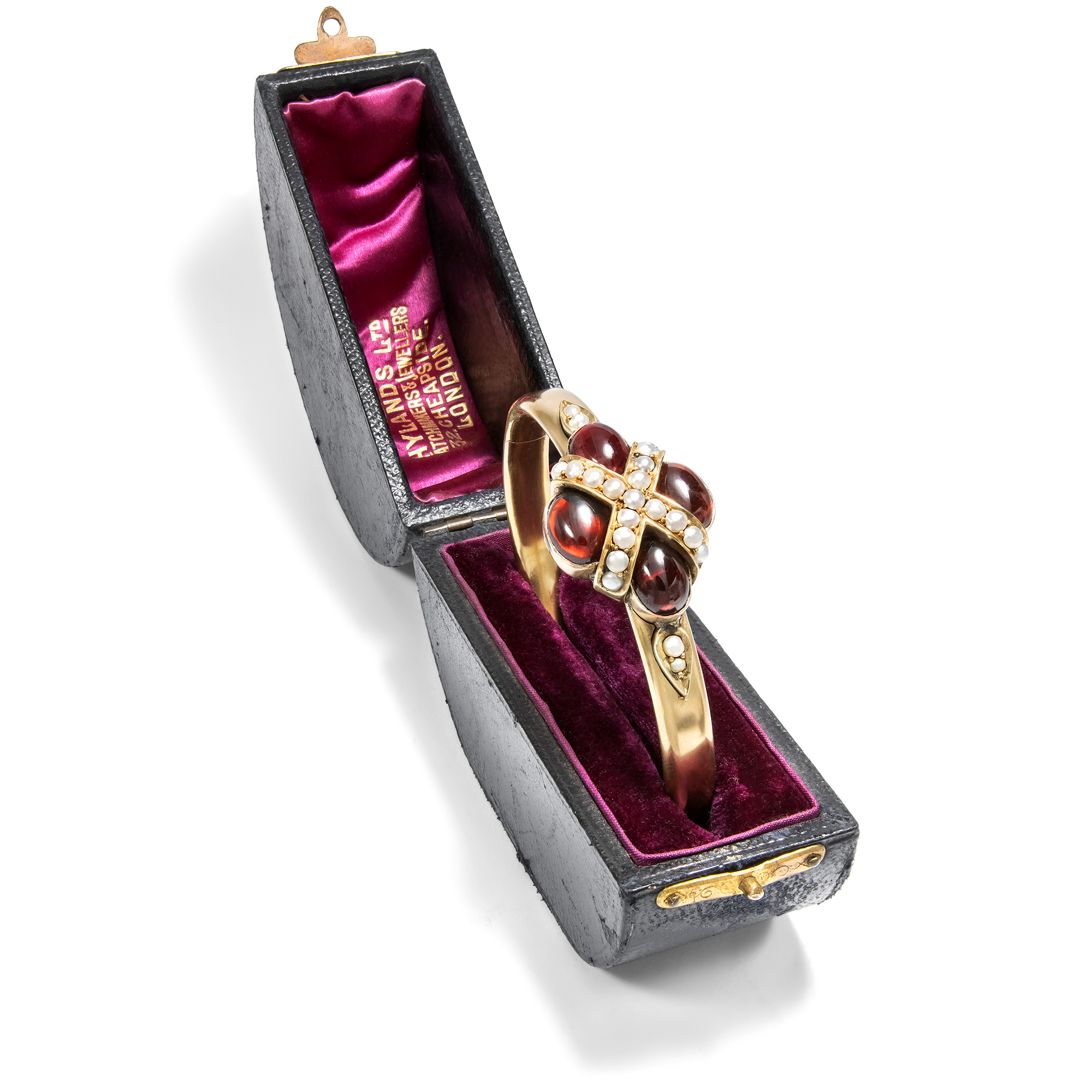 Herrlicher Armreif mit großen Granaten & Perlen in Gold, um 1865 Herrlicher Armreif mit großen Granaten & Perlen in Gold, um 1865