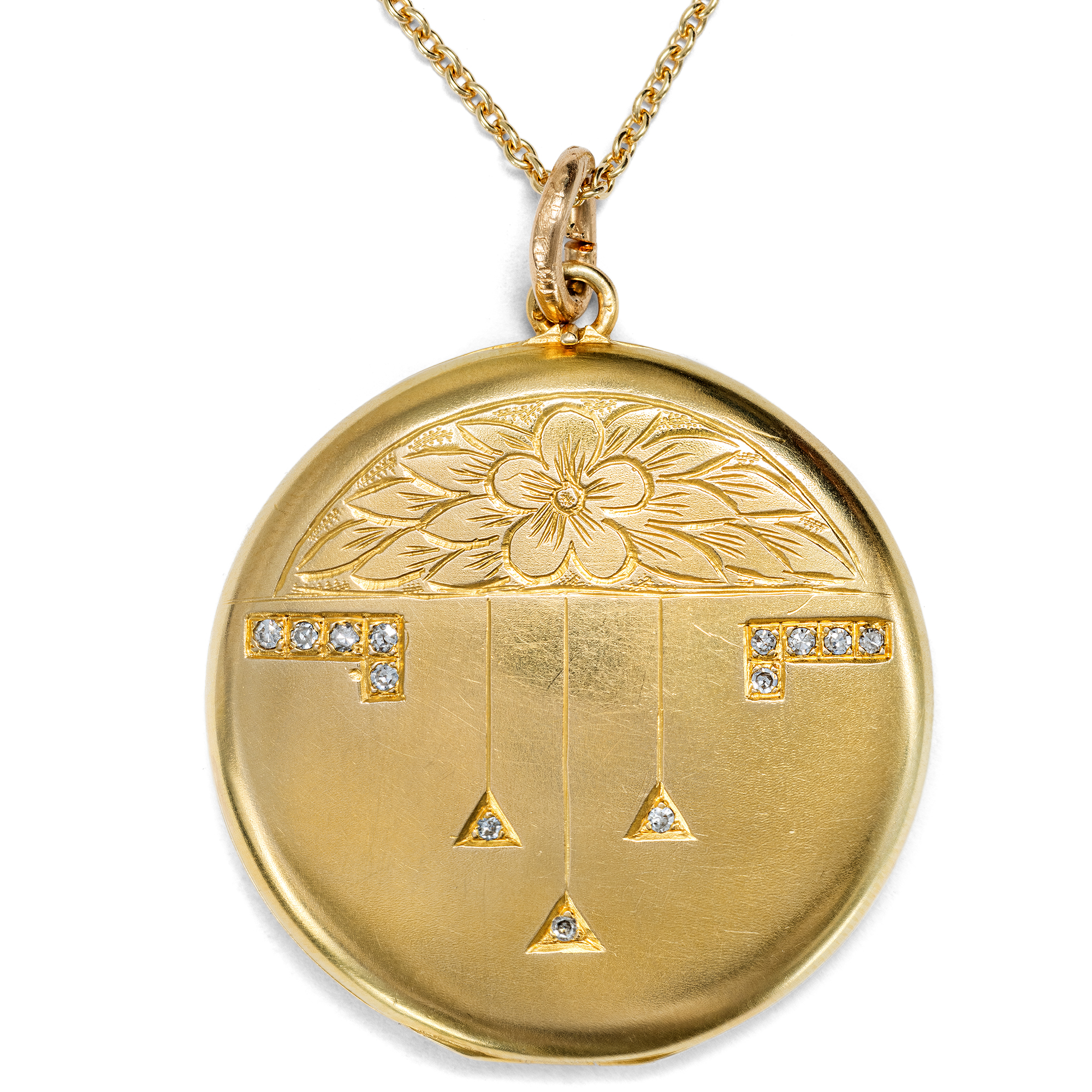 Antique gold locket with diamonds, circa 1905