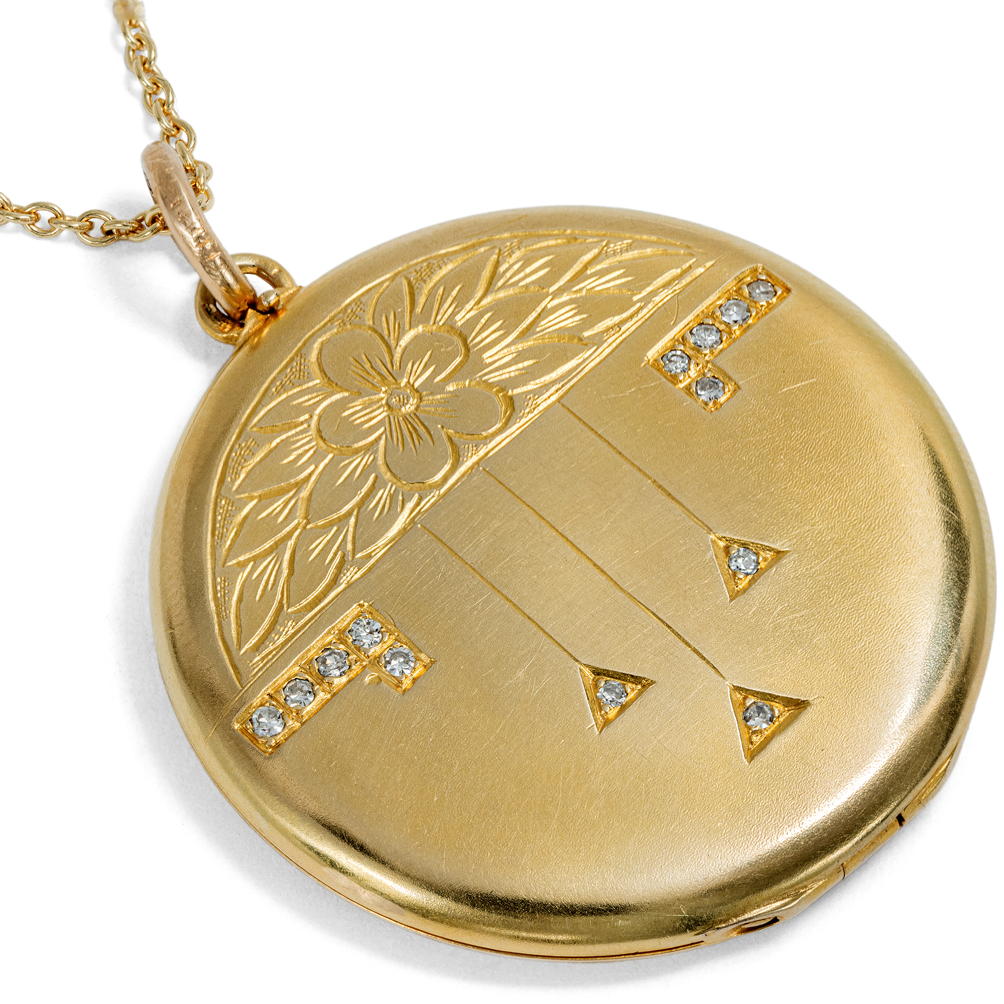 Antique gold locket with diamonds, circa 1905