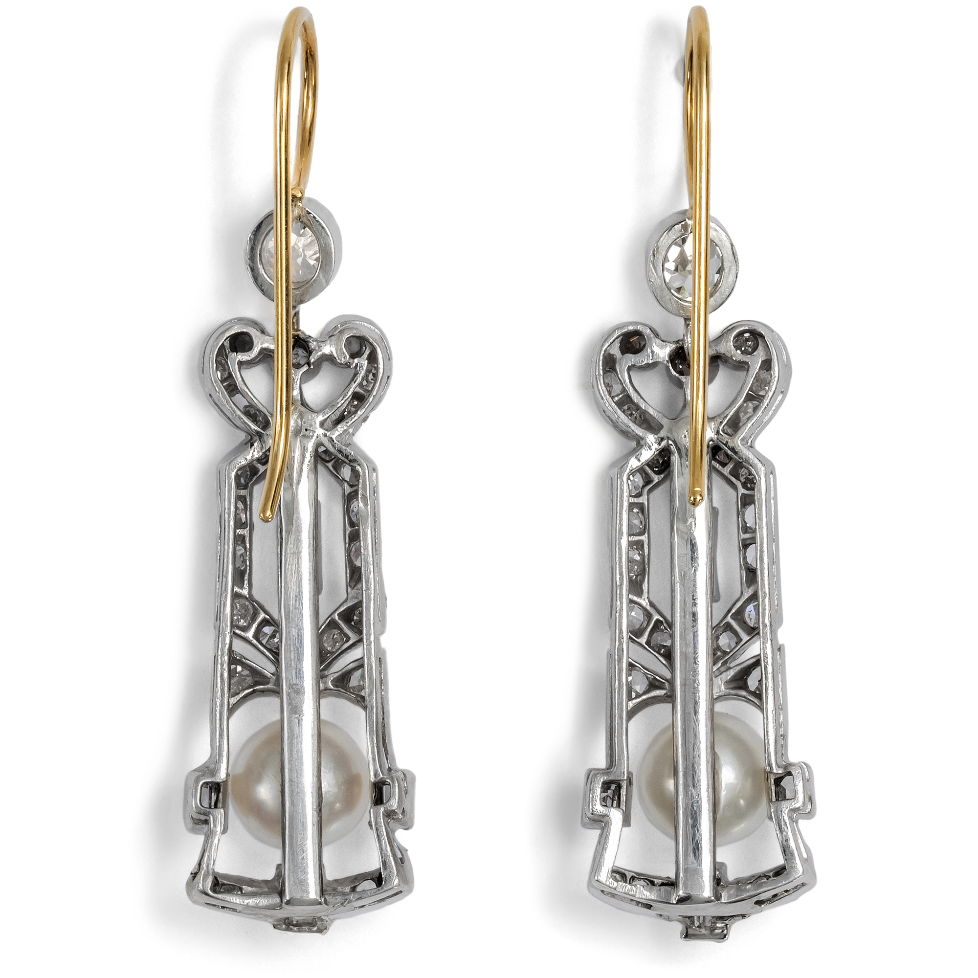 Elegante Ohrringe mit Diamanten & Naturperlen, um 1910 & später Elegante Ohrringe mit Diamanten & Naturperlen, um 1910 & später