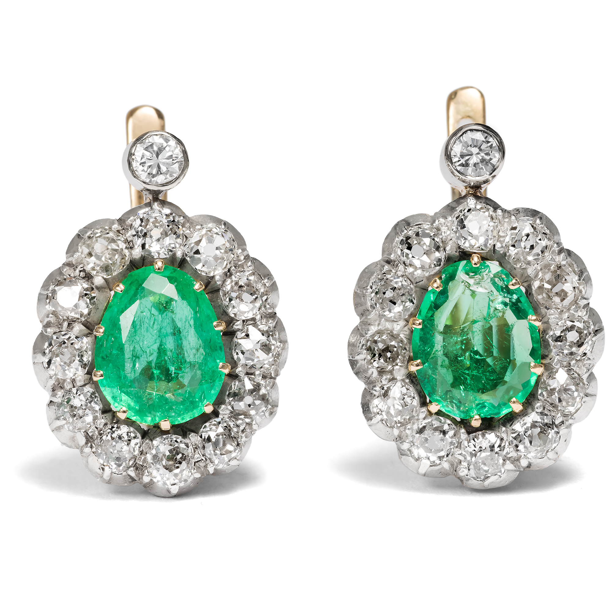 Antique Earrings with Colombian Emeralds & Diamonds, Moscow c. 1900 Antique Earrings with Colombian Emeralds & Diamonds, Moscow c. 1900