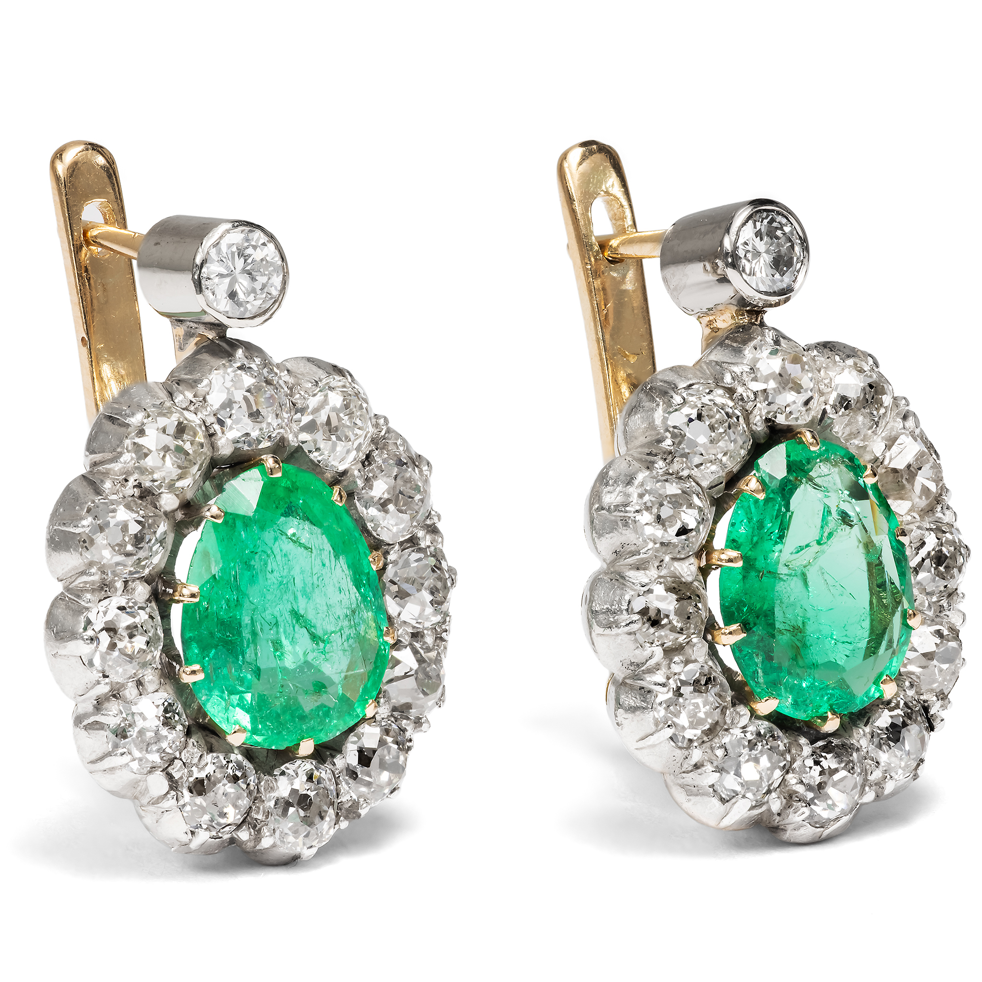 Antique Earrings with Colombian Emeralds & Diamonds, Moscow c. 1900 Antique Earrings with Colombian Emeralds & Diamonds, Moscow c. 1900