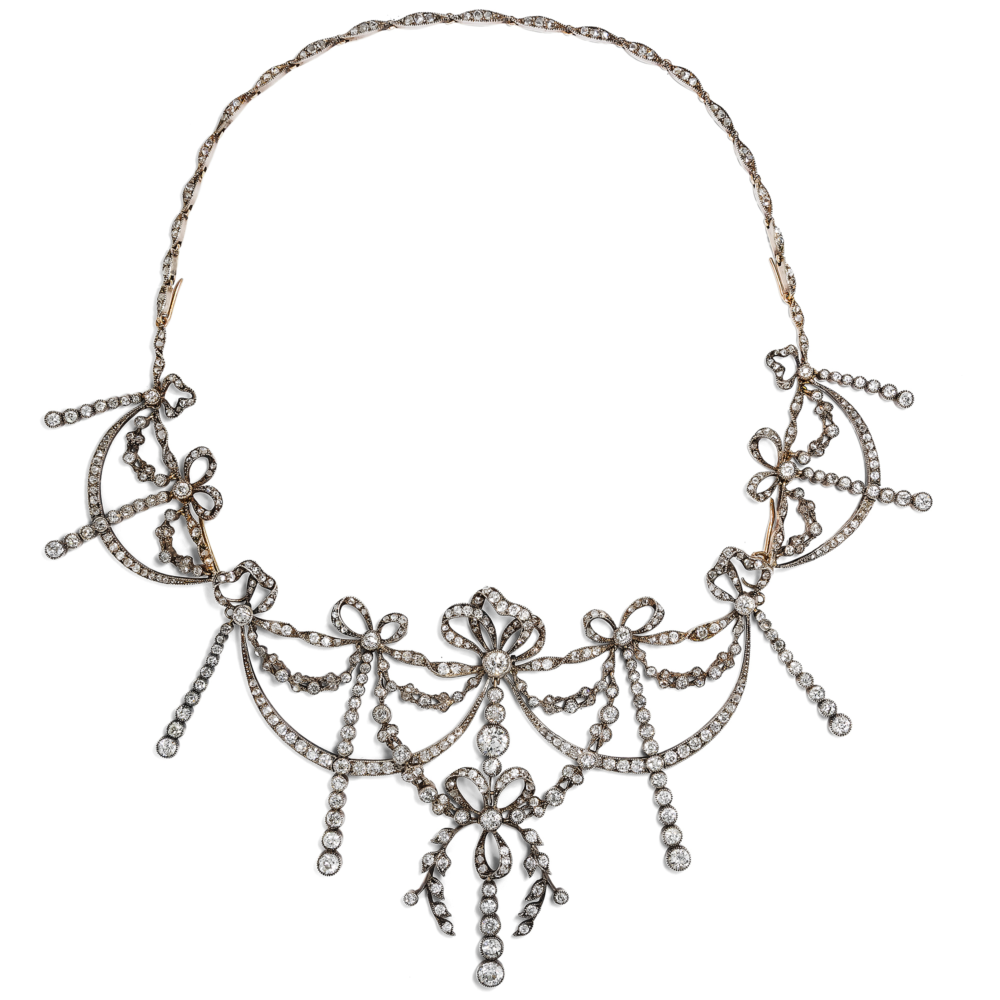 Prachtvolles Collier der Belle Époque mit 17,80 ct Diamanten in Silber & Gold, um 1905 Prachtvolles Collier der Belle Époque mit 17,80 ct Diamanten in Silber & Gold, um 1905