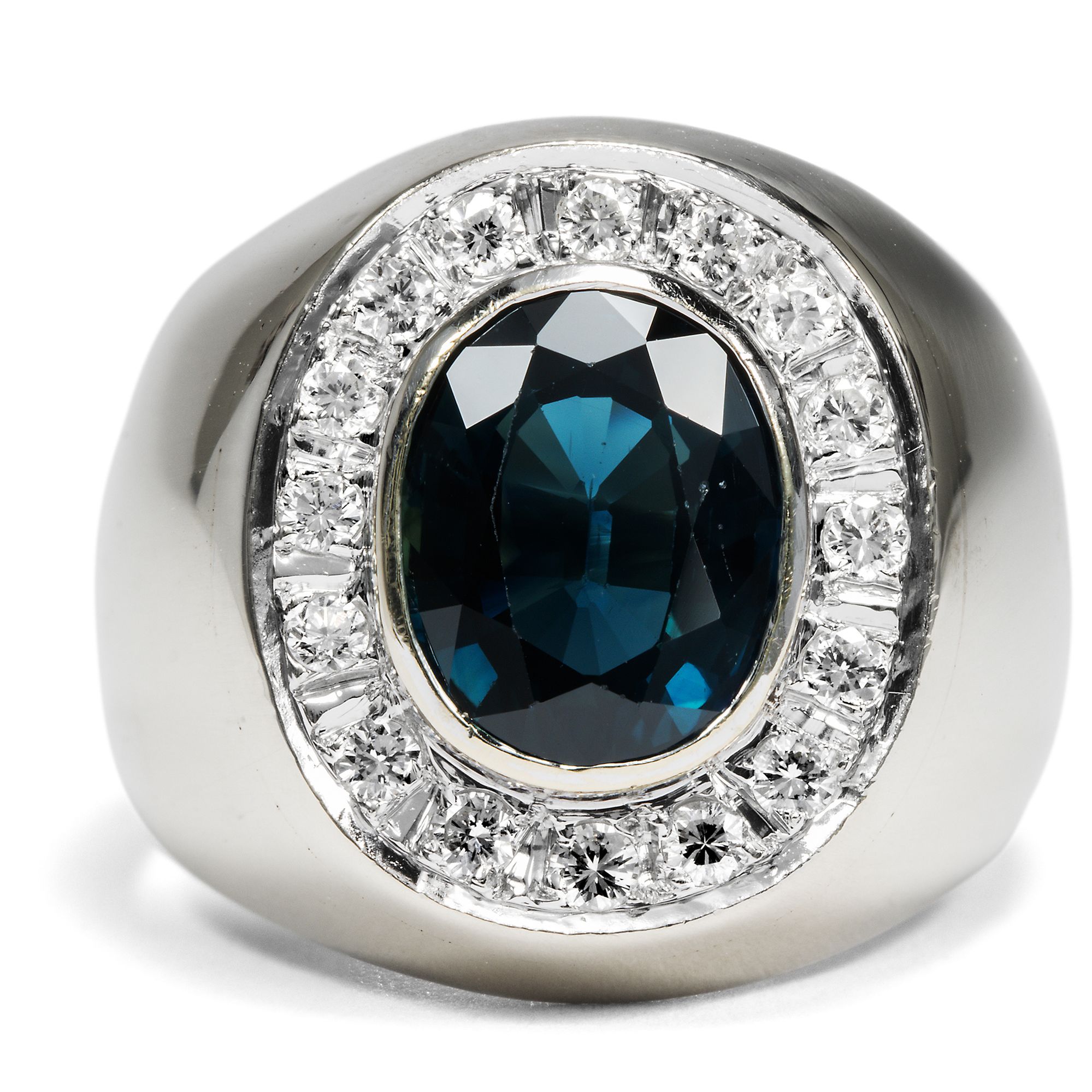 Beautiful Vintage White Gold Ring with Sapphire & Diamonds, c. 1985