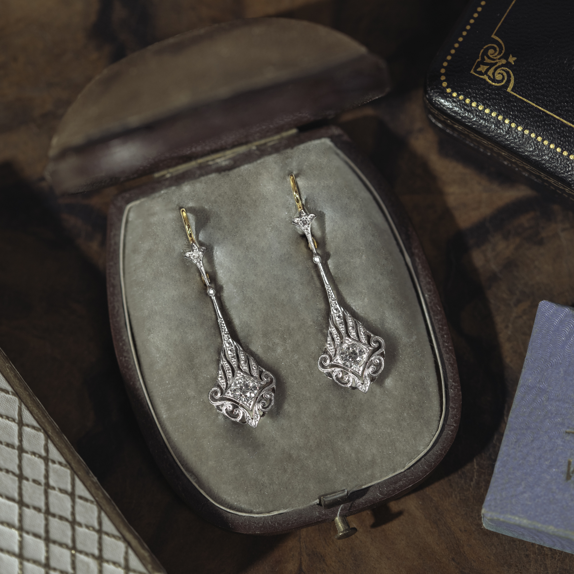 Large diamond earrings in Art Deco style from our workshop