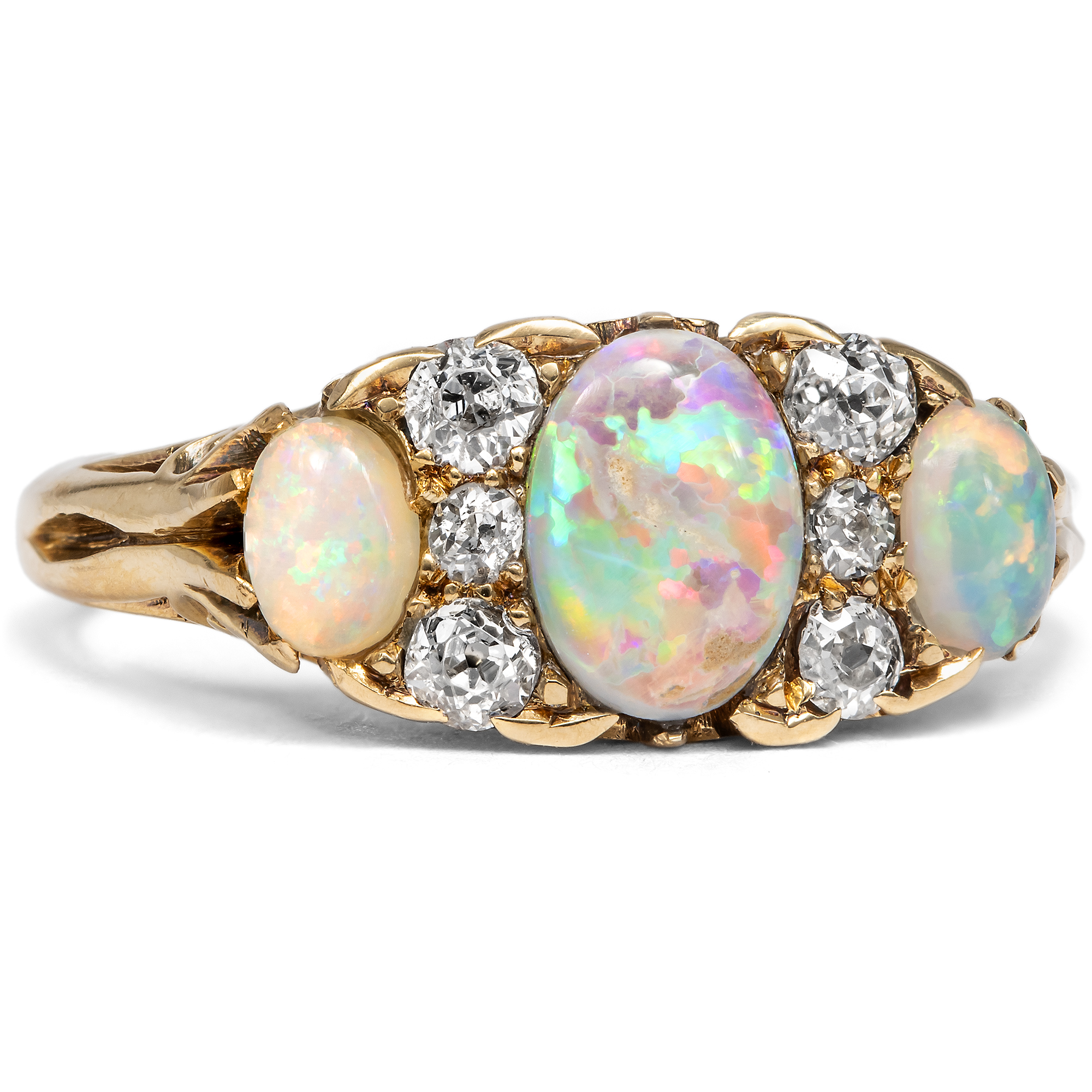 Antiker Ring mit Opalen & Diamanten in Gold, England um 1900 & später Antiker Ring mit Opalen & Diamanten in Gold, England um 1900 & später