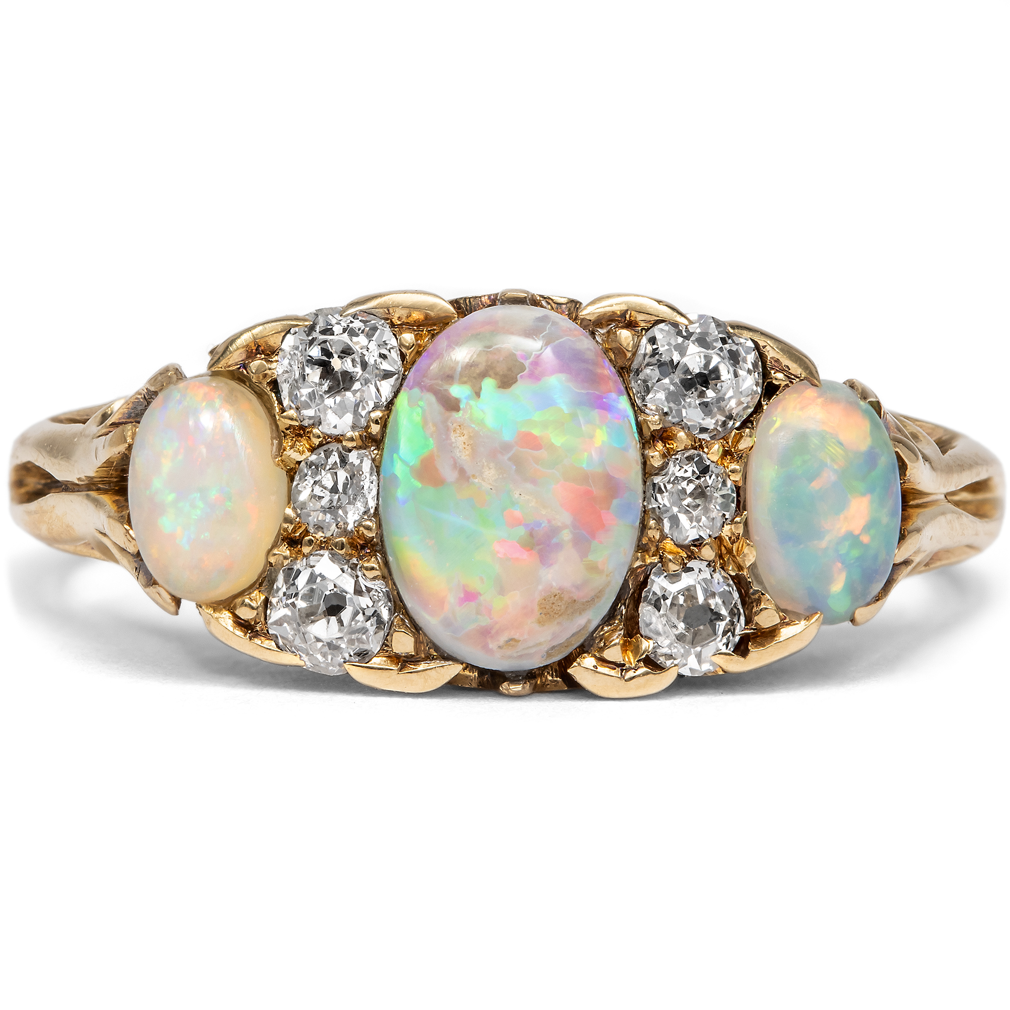 Antiker Ring mit Opalen & Diamanten in Gold, England um 1900 & später Antiker Ring mit Opalen & Diamanten in Gold, England um 1900 & später
