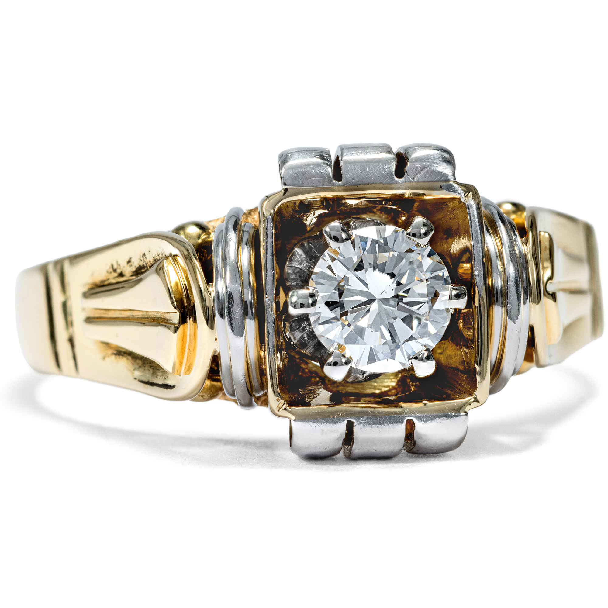 Vintage Ring with 0.45 ct Brilliant in White & Yellow Gold, c. 1955 Vintage Ring with 0.45 ct Brilliant in White & Yellow Gold, c. 1955