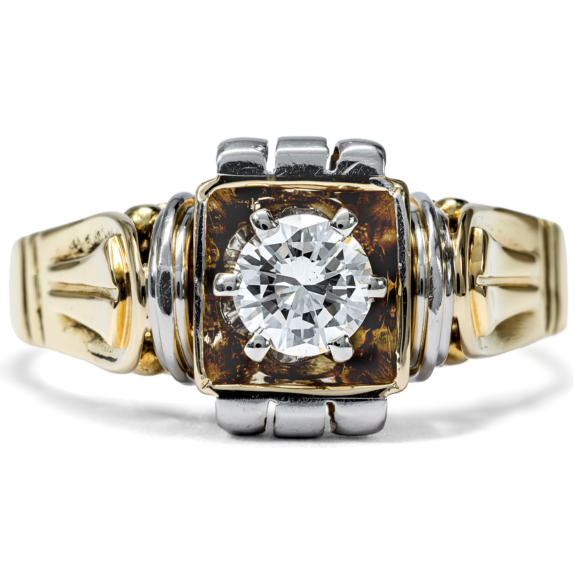 Vintage Ring with 0.45 ct Brilliant in White & Yellow Gold, c. 1955 Vintage Ring with 0.45 ct Brilliant in White & Yellow Gold, c. 1955