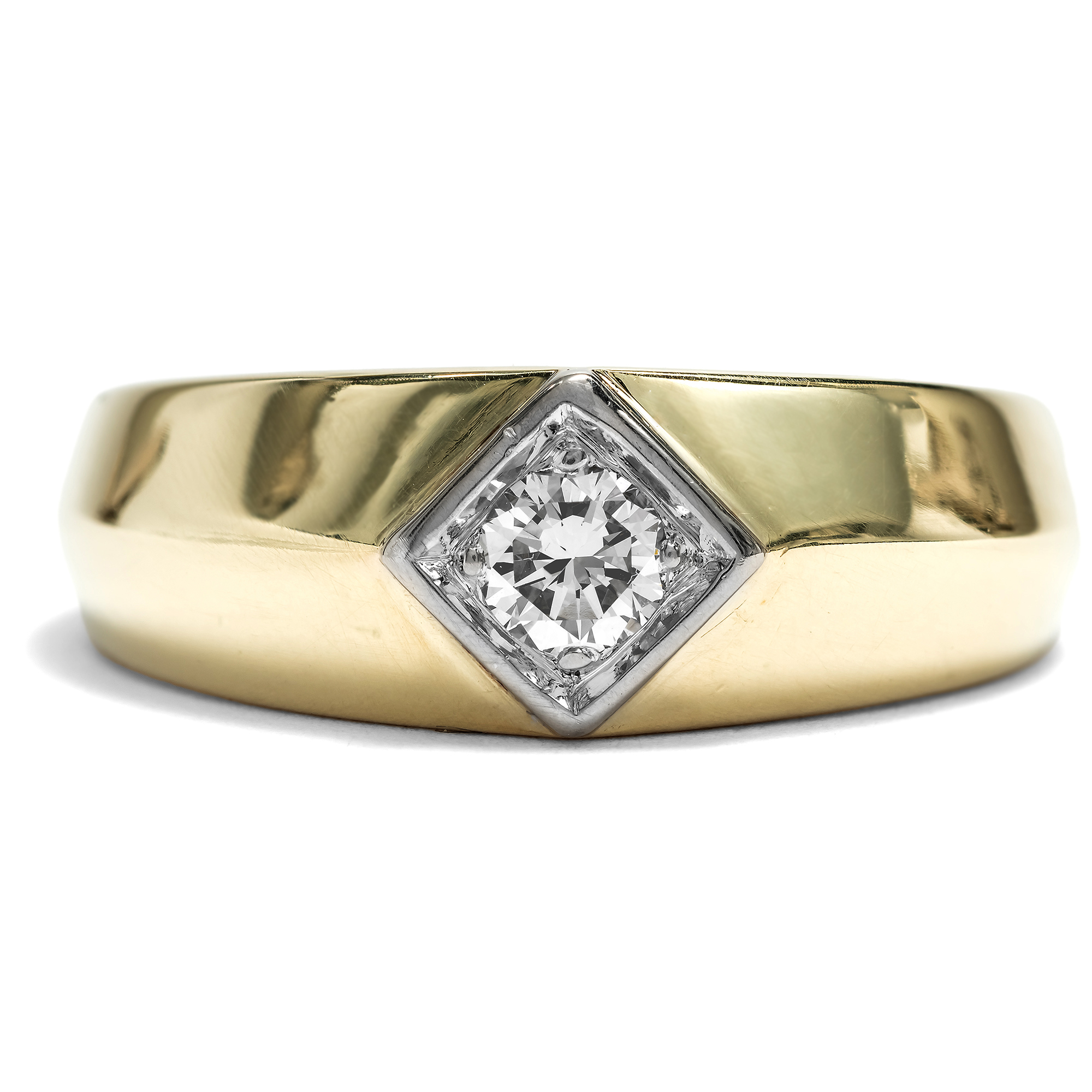 Striking Men's Ring With Brilliant-Cut Diamond Solitaire in Gold, Circa 1965