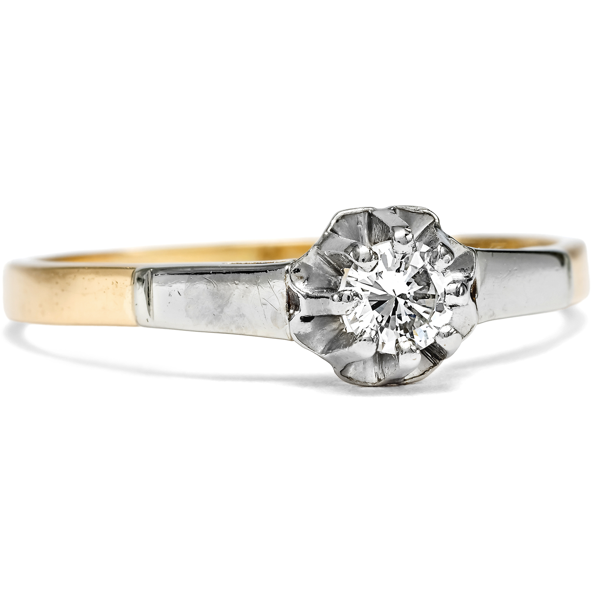 Classic engagement ring with brilliant-cut diamond in gold & platinum, circa 1955