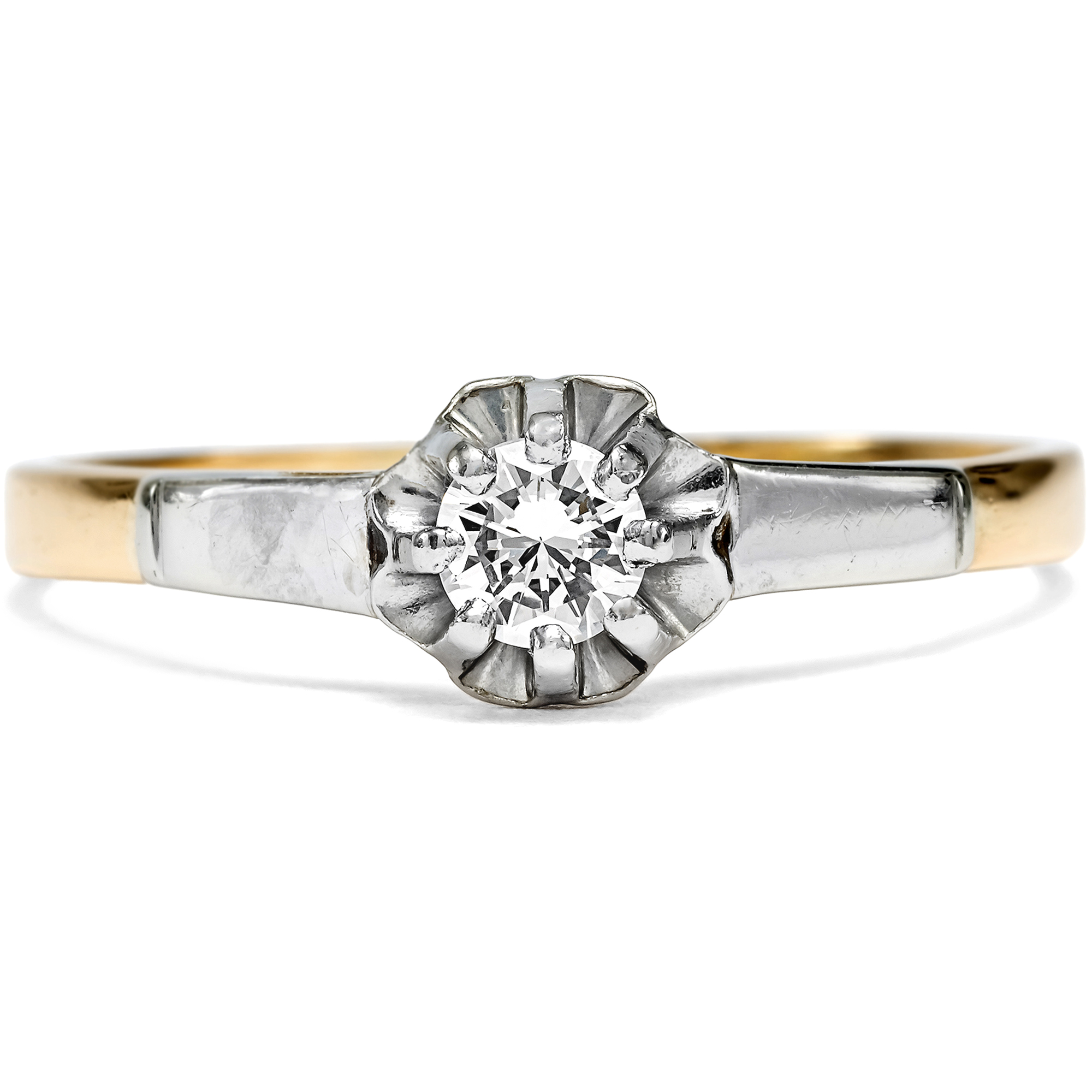 Classic engagement ring with brilliant-cut diamond in gold & platinum, circa 1955