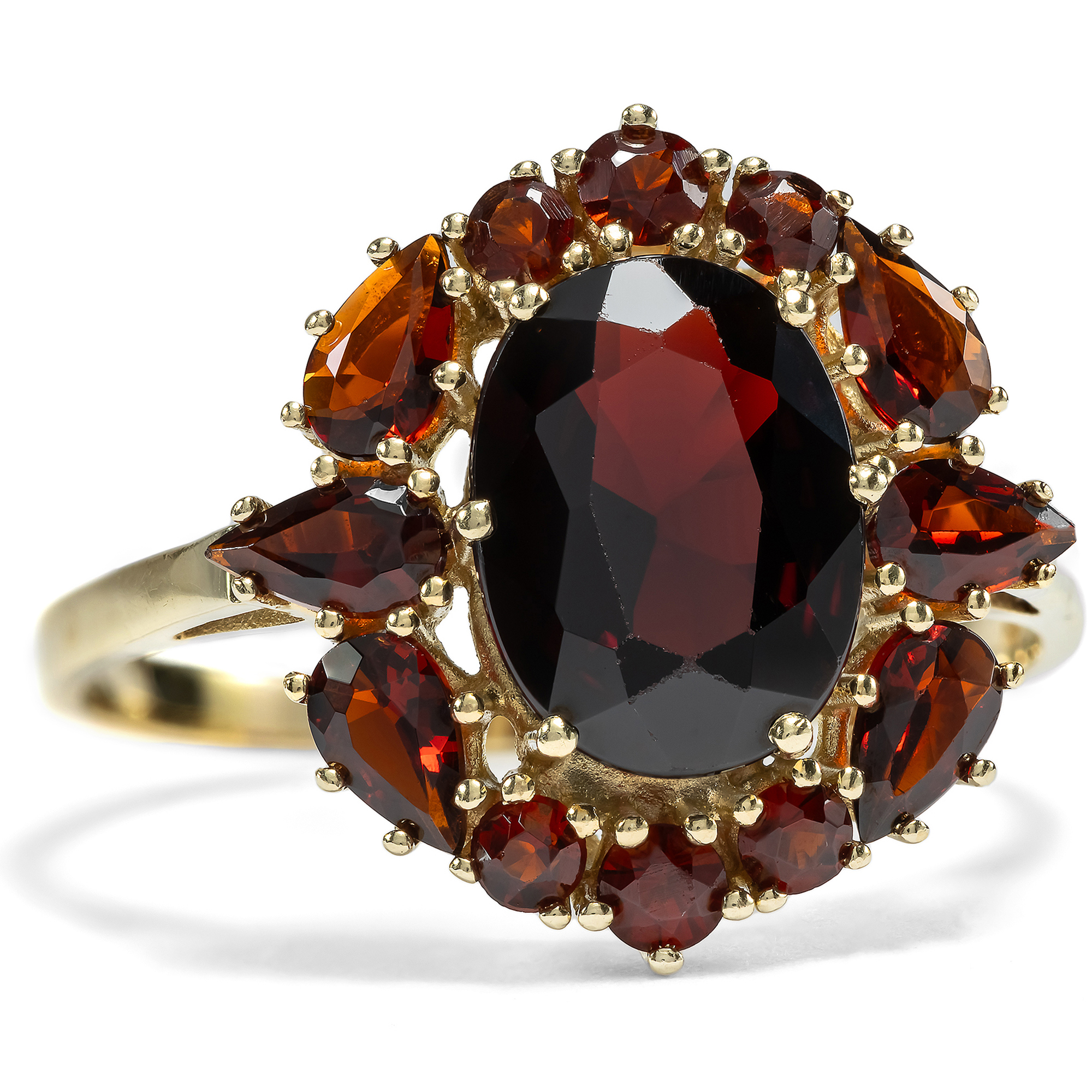 Vintage Gold Ring with Red Garnets, c. 1970