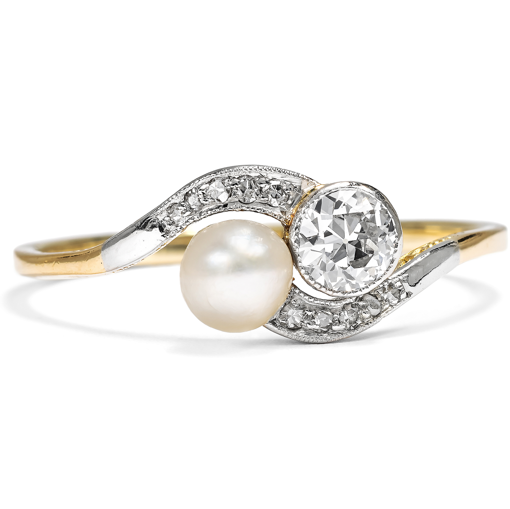 Eleganter antiker „Toi-et-Moi“-Ring mit Naturperle & Diamanten, um 1910