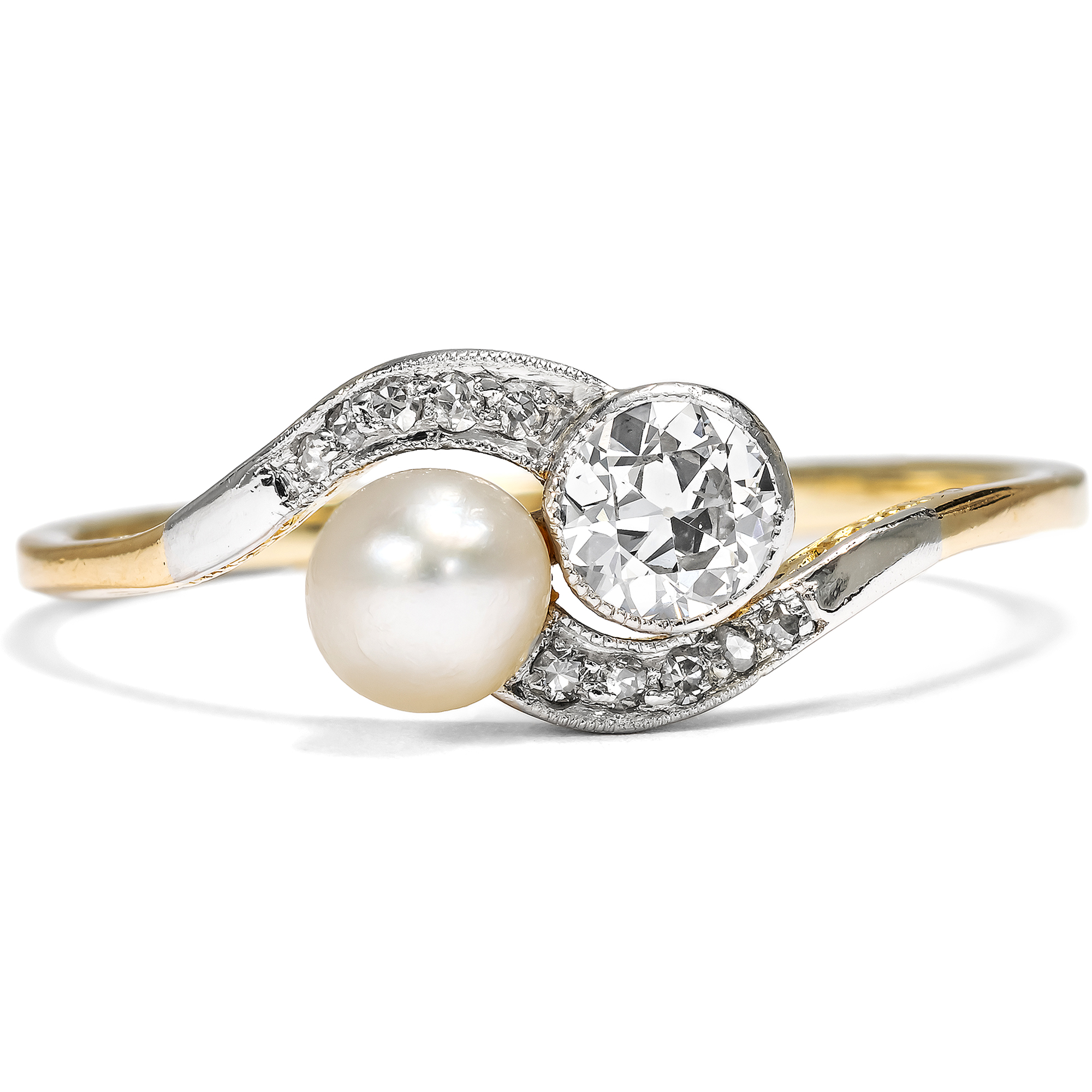 Eleganter antiker „Toi-et-Moi“-Ring mit Naturperle & Diamanten, um 1910