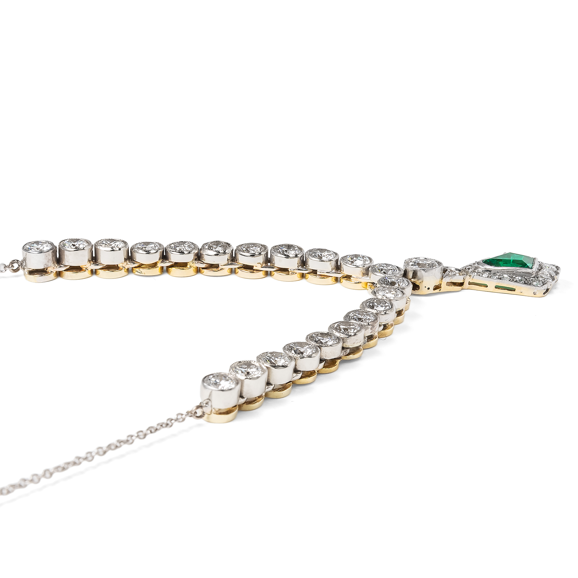 Elegant Necklace with Emerald & Diamonds Made of Antique Elements Elegant Necklace with Emerald & Diamonds Made of Antique Elements