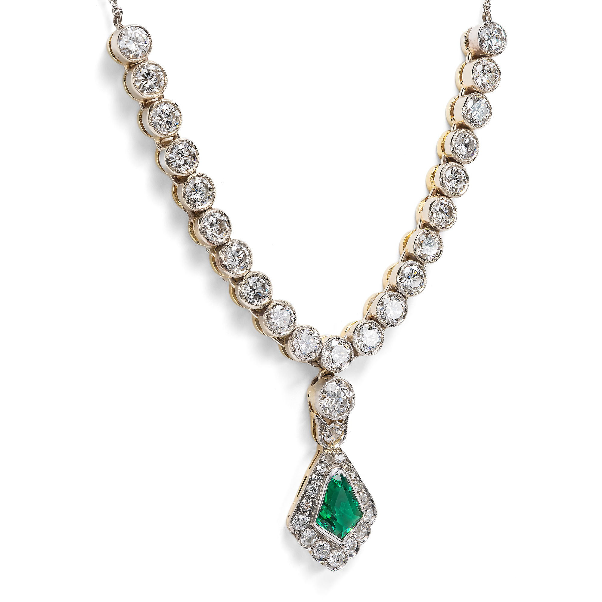Elegant Necklace with Emerald & Diamonds Made of Antique Elements Elegant Necklace with Emerald & Diamonds Made of Antique Elements