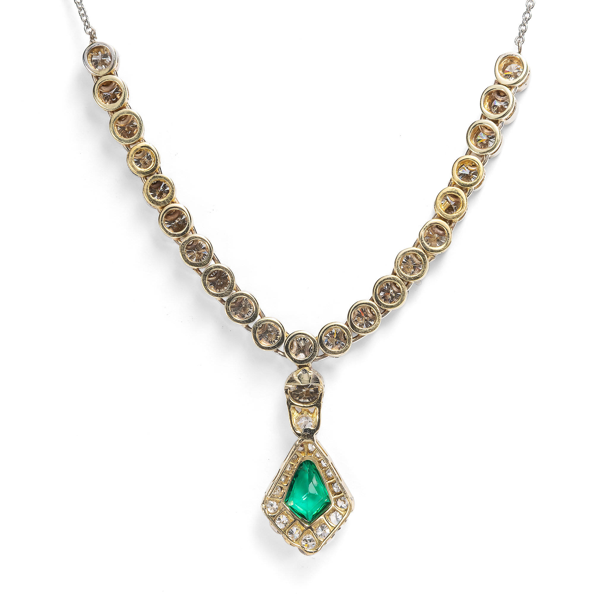 Elegant Necklace with Emerald & Diamonds Made of Antique Elements Elegant Necklace with Emerald & Diamonds Made of Antique Elements
