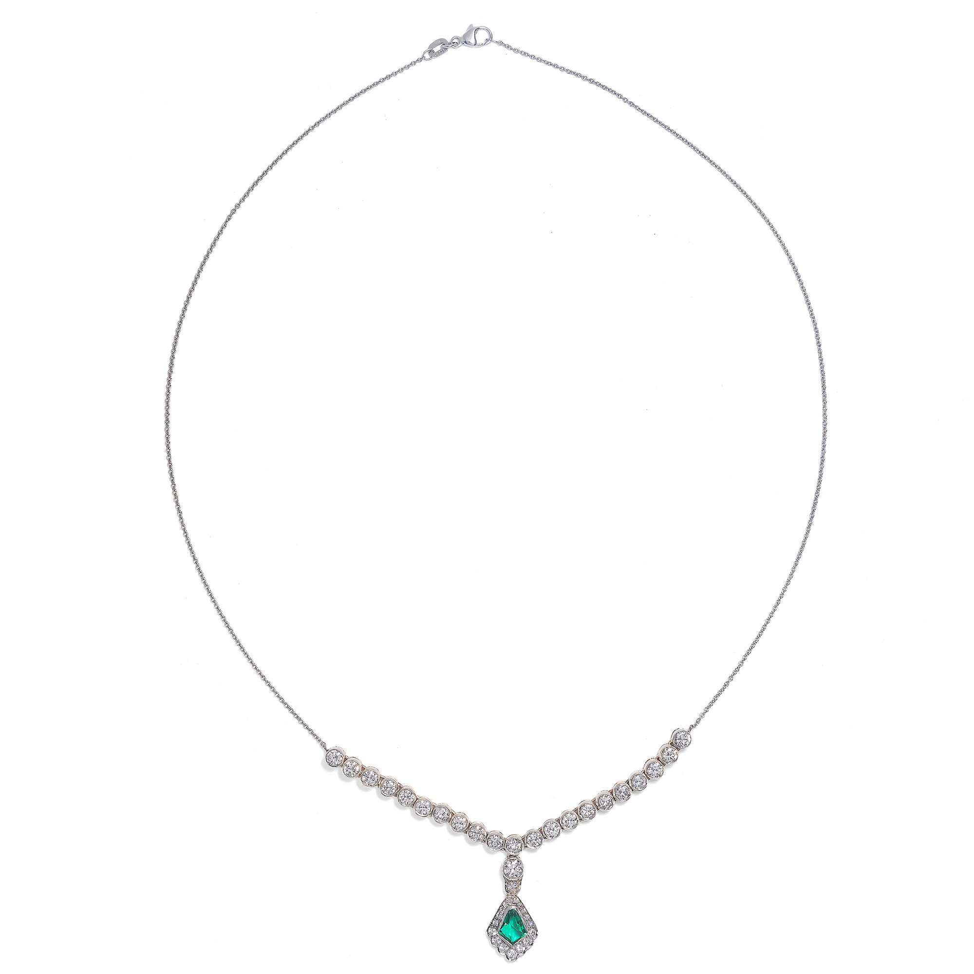 Elegant Necklace with Emerald & Diamonds Made of Antique Elements Elegant Necklace with Emerald & Diamonds Made of Antique Elements