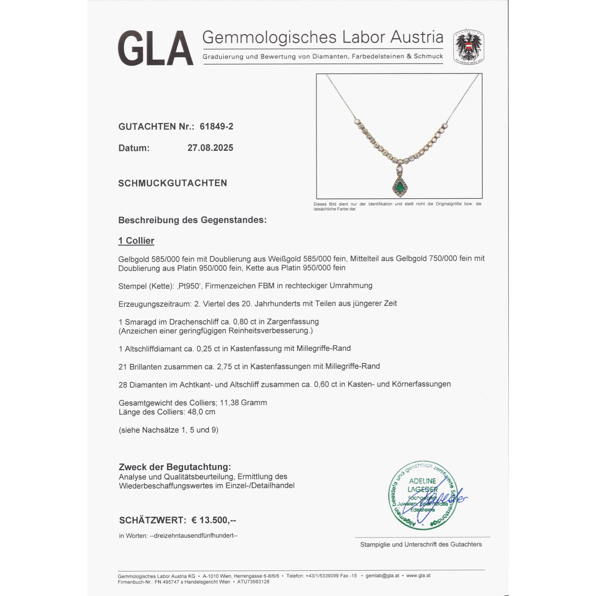 Elegant Necklace with Emerald & Diamonds Made of Antique Elements Elegant Necklace with Emerald & Diamonds Made of Antique Elements