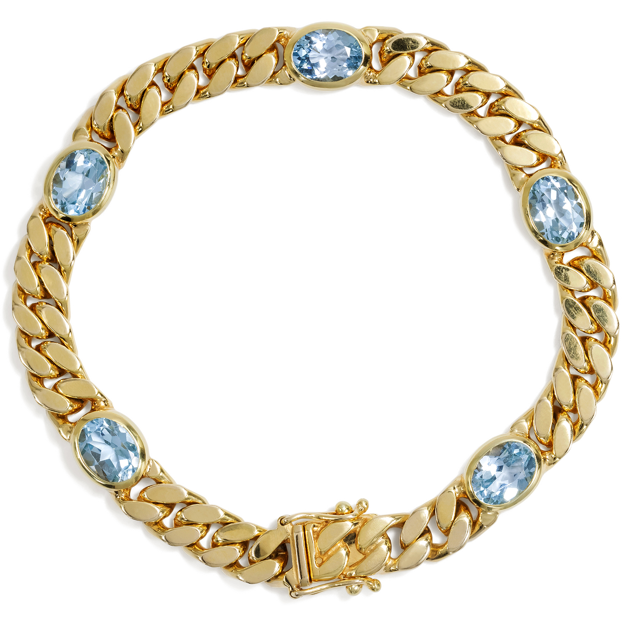 Classic Vintage Curb Link Bracelet with Blue Topazes in Gold, c. 1995