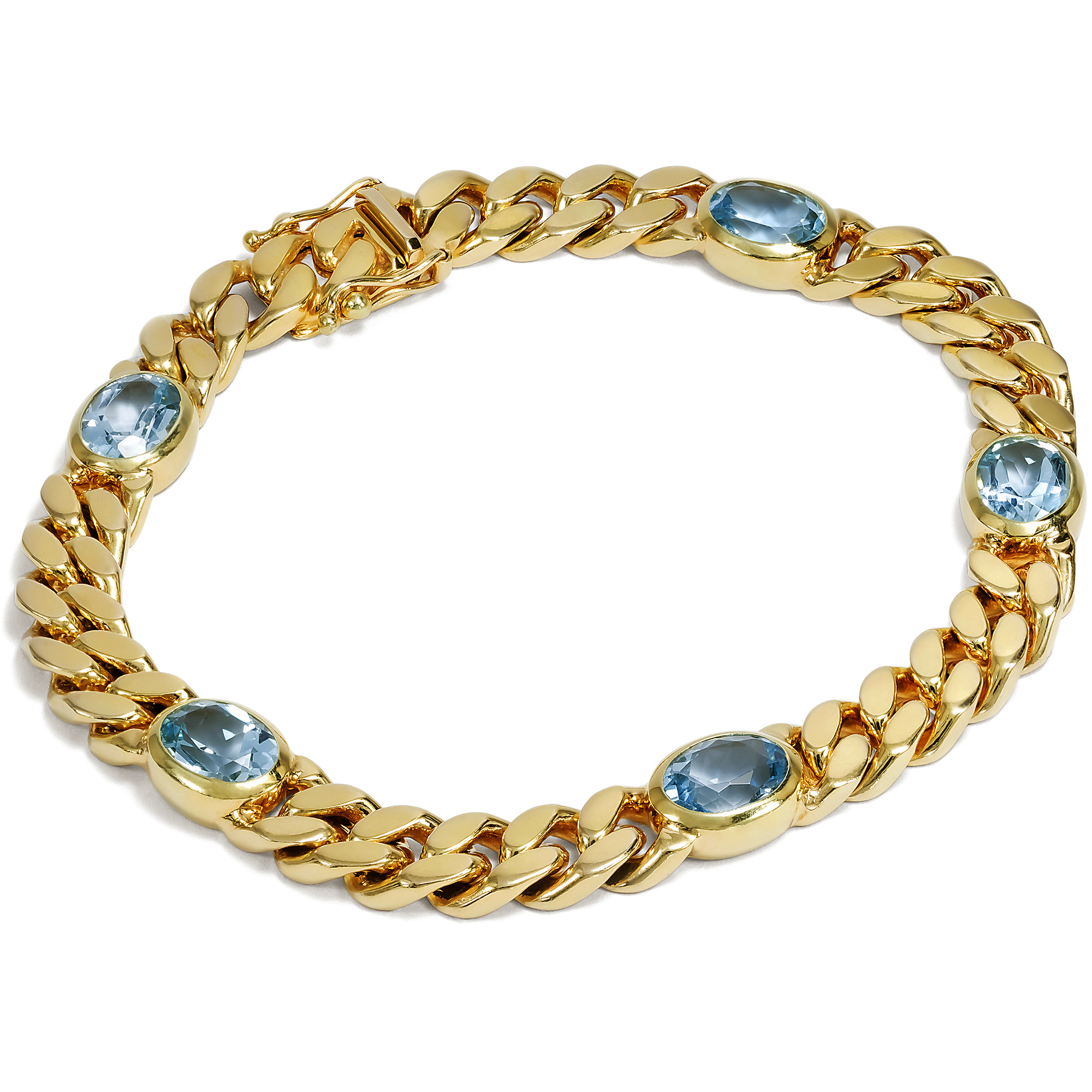 Classic Vintage Curb Link Bracelet with Blue Topazes in Gold, c. 1995