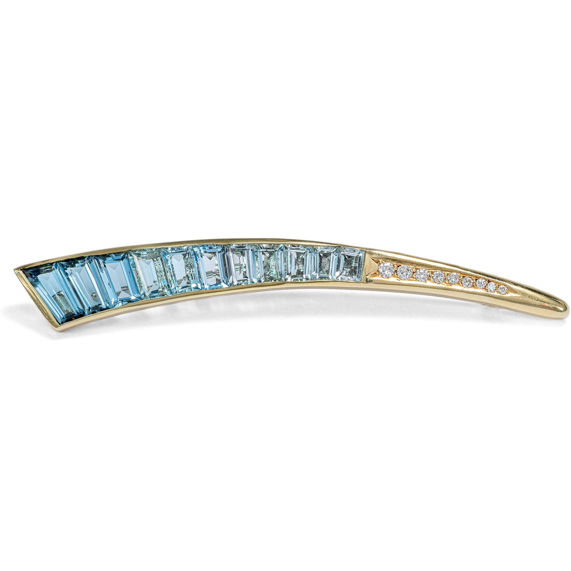 Unusual Vintage Blue Topaz and Diamond Brooch in Gold, c. 1990