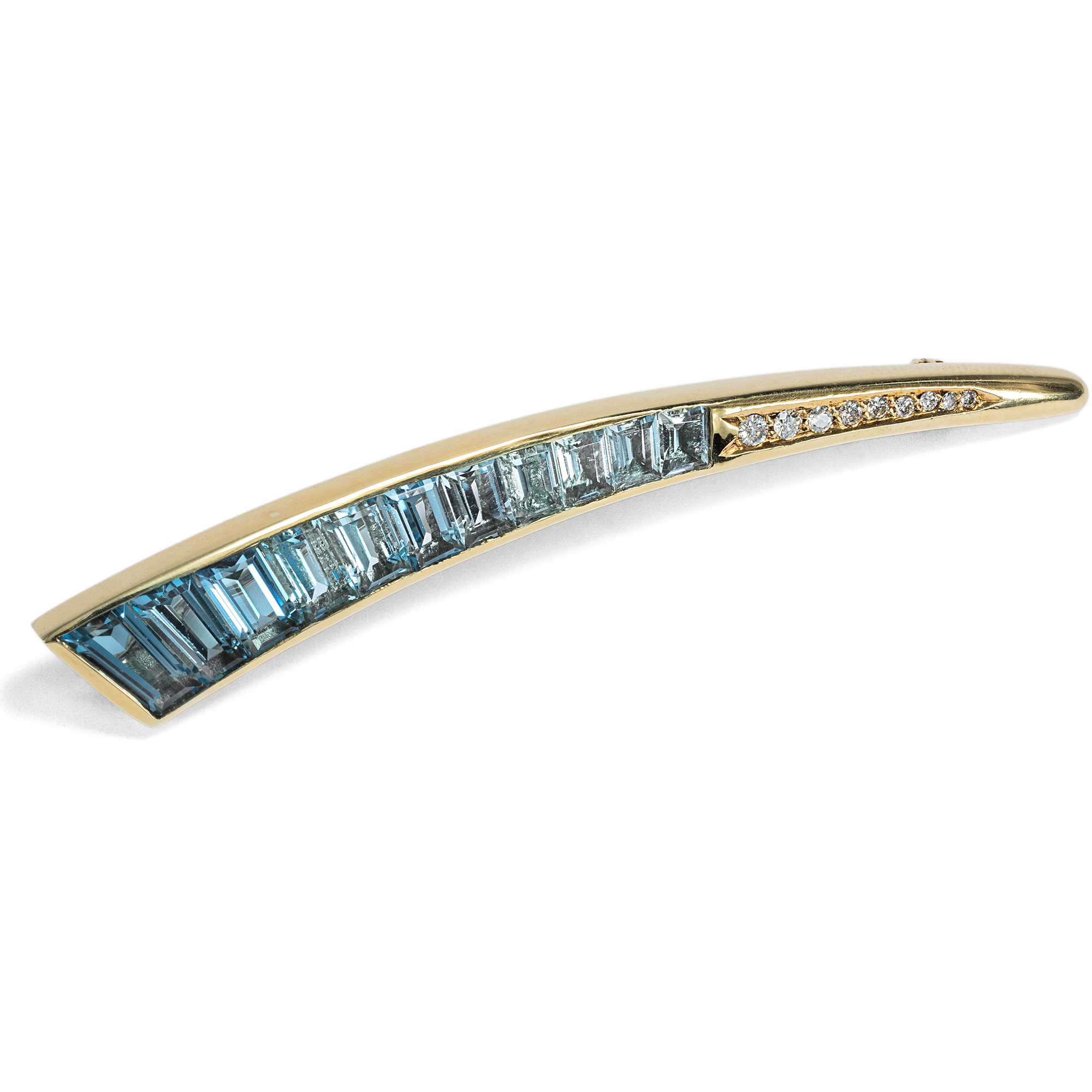 Unusual Vintage Blue Topaz and Diamond Brooch in Gold, c. 1990