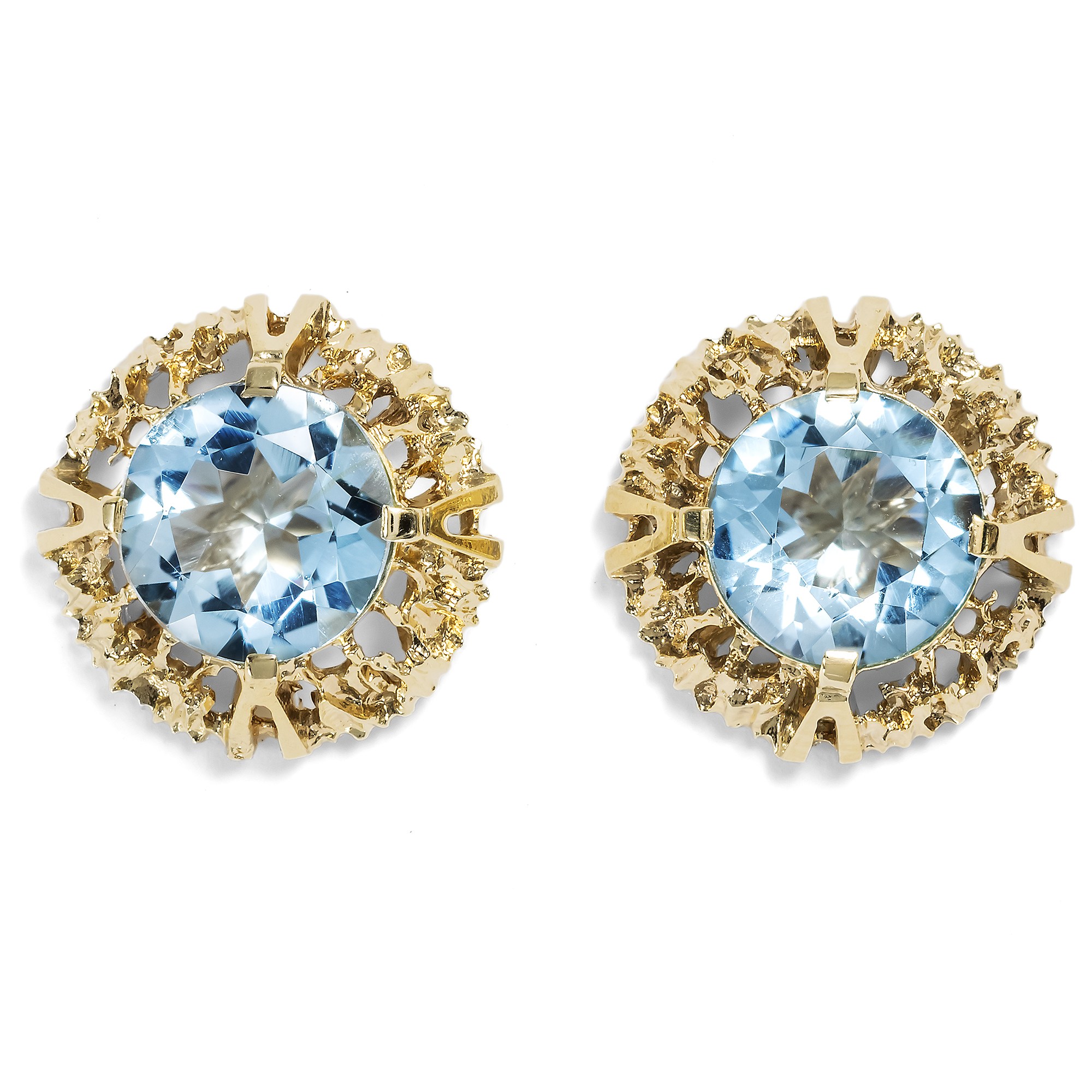 Vintage Aquamarine and Gold Stud Earrings, c. 1960