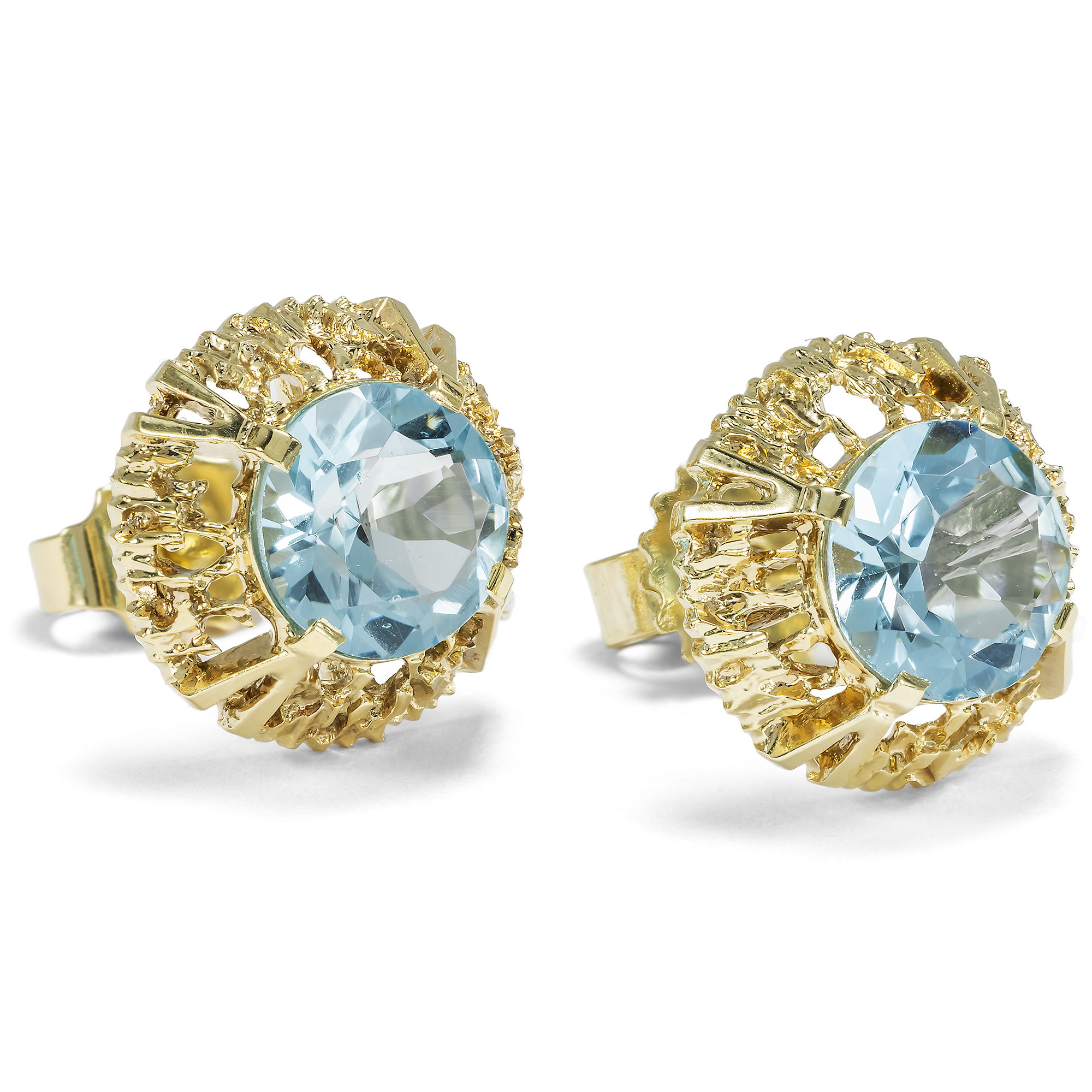 Vintage Aquamarine and Gold Stud Earrings, c. 1960