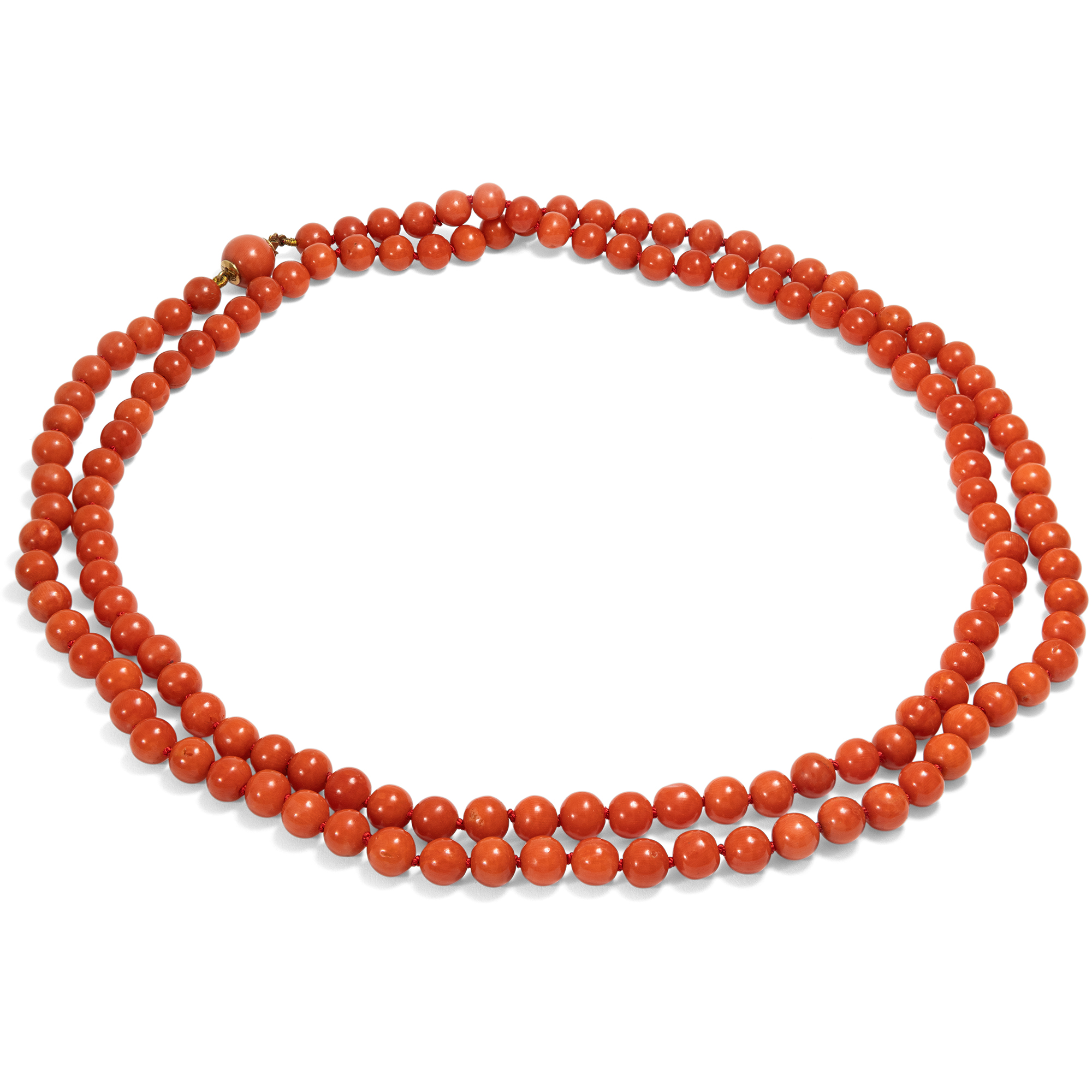 Long Vintage Necklace Made of Red Mediterranean Coral, c. 1965