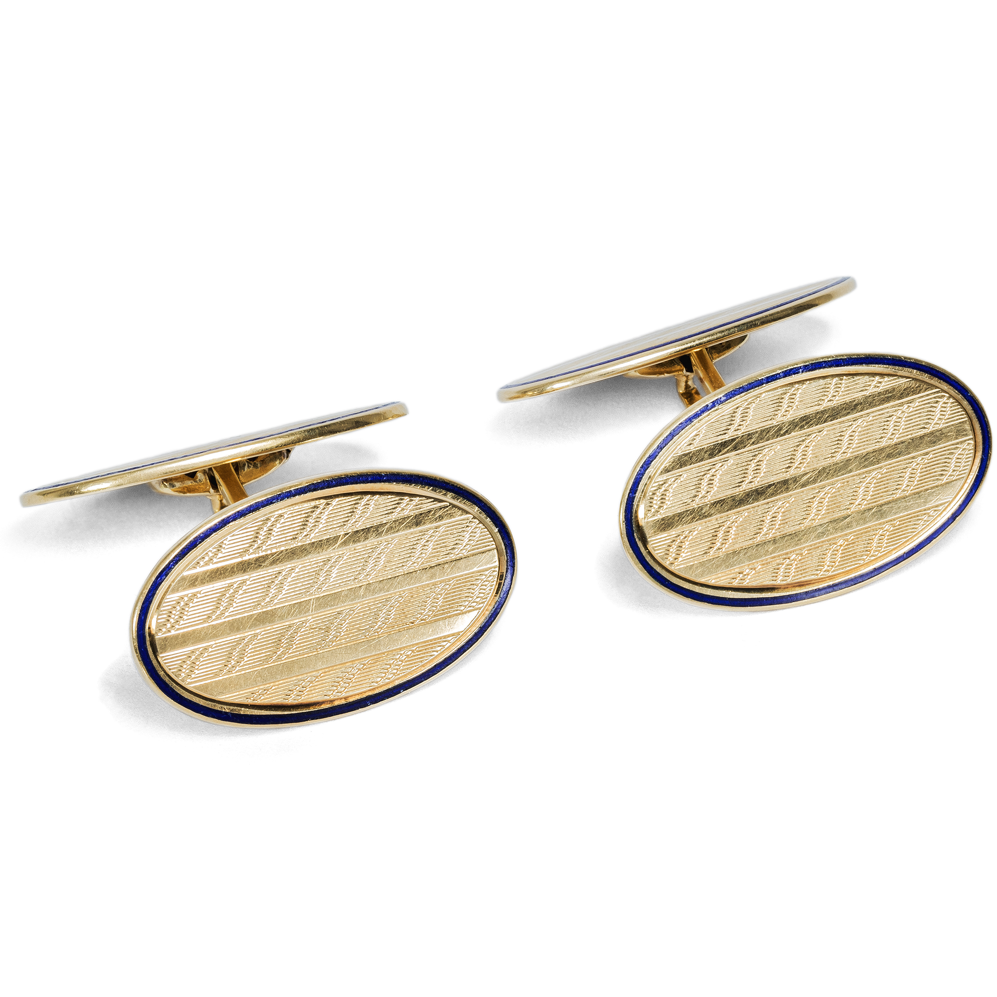 Elegant Antique Cufflinks in Guilloché Gold and Enamel, c. 1920