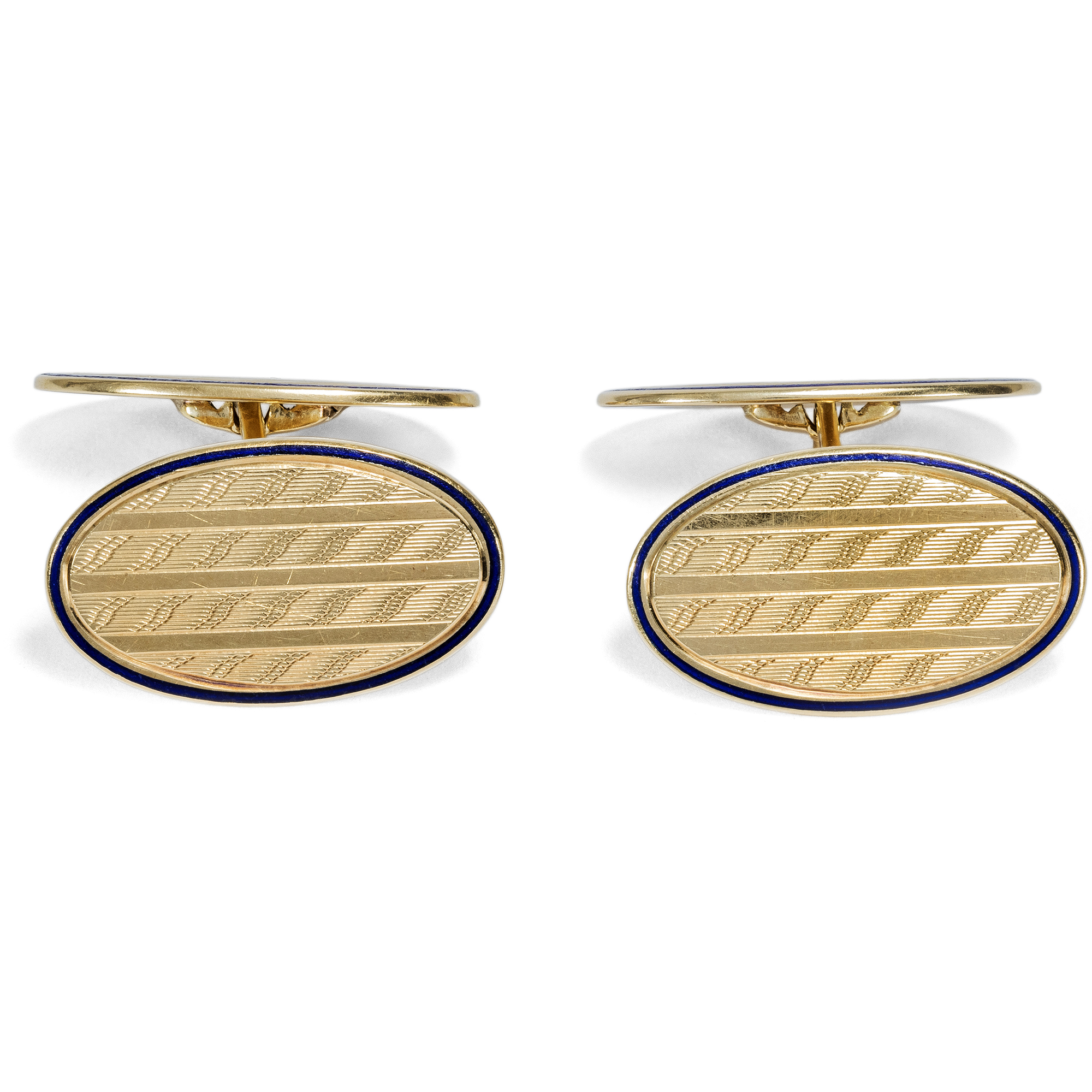 Elegant Antique Cufflinks in Guilloché Gold and Enamel, c. 1920