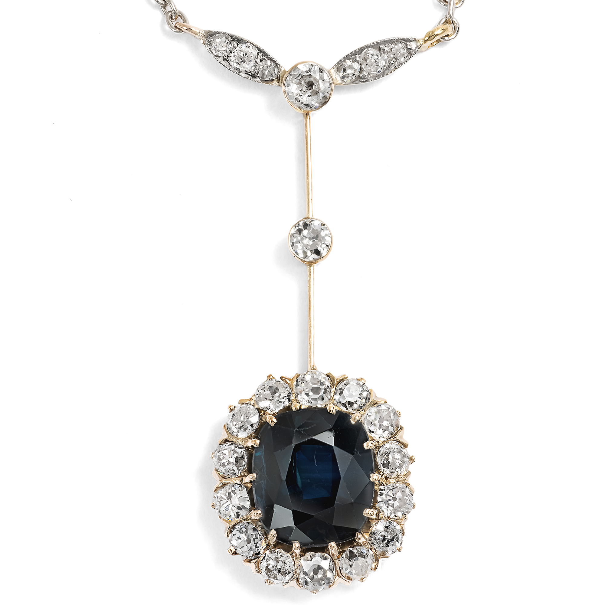 Antikes Collier mit Saphir & Diamanten in Silber & Gold, um 1895 & später