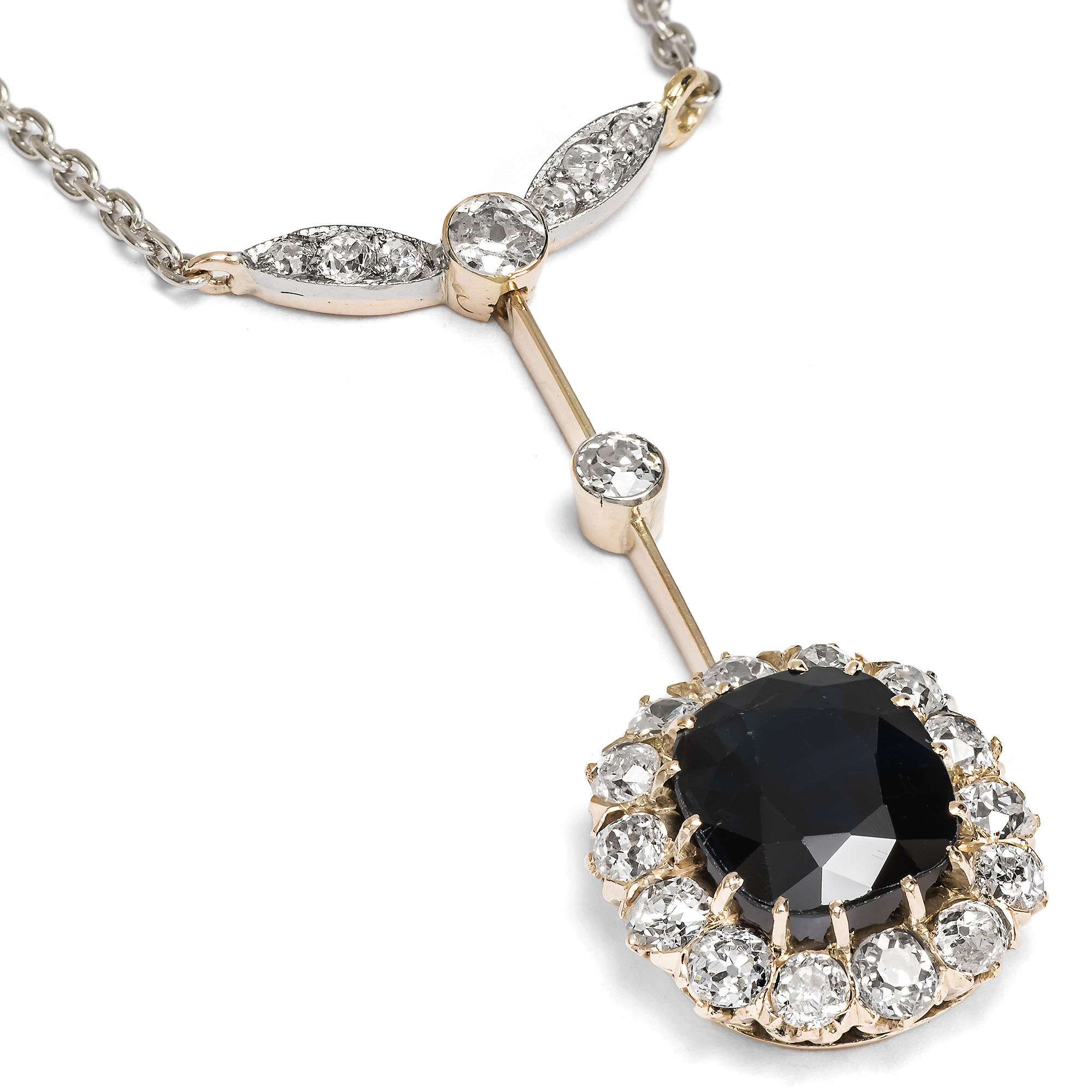 Antikes Collier mit Saphir & Diamanten in Silber & Gold, um 1895 & später