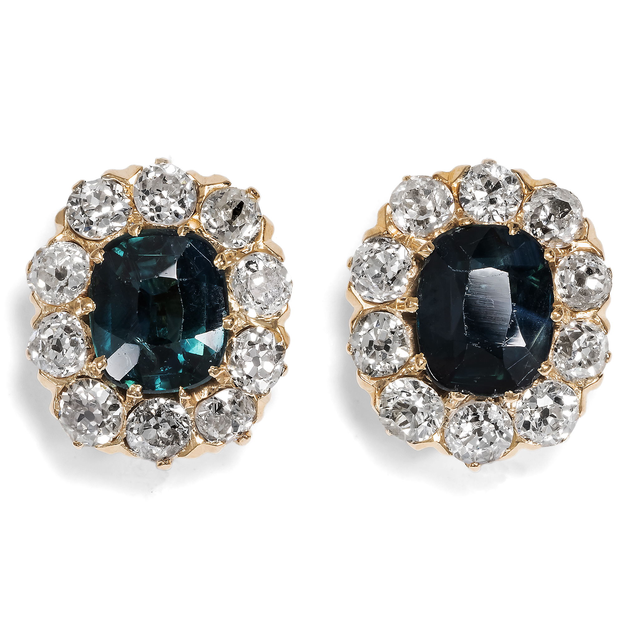 Elegant Belle Époque Sapphire and Diamond Ear Studs, c. 1890 & later