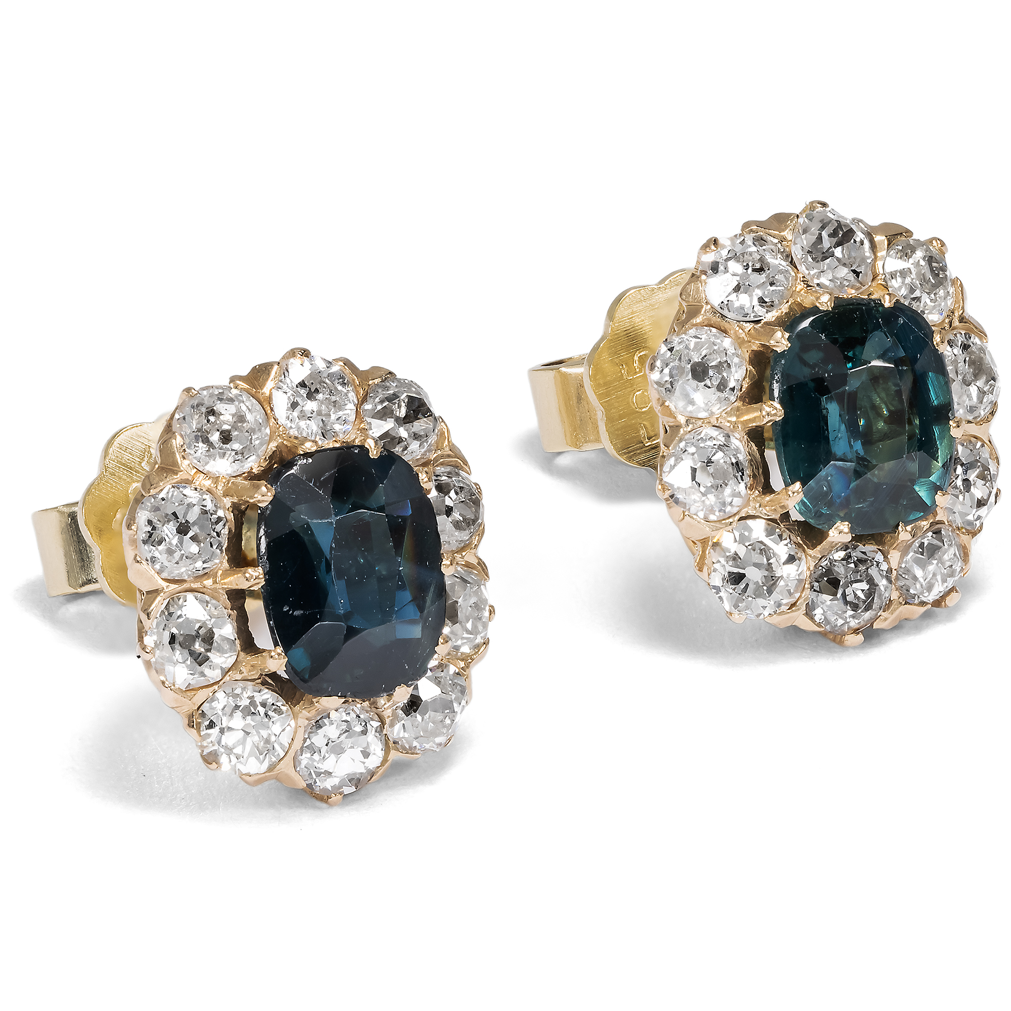 Elegant Belle Époque Sapphire and Diamond Ear Studs, c. 1890 & later