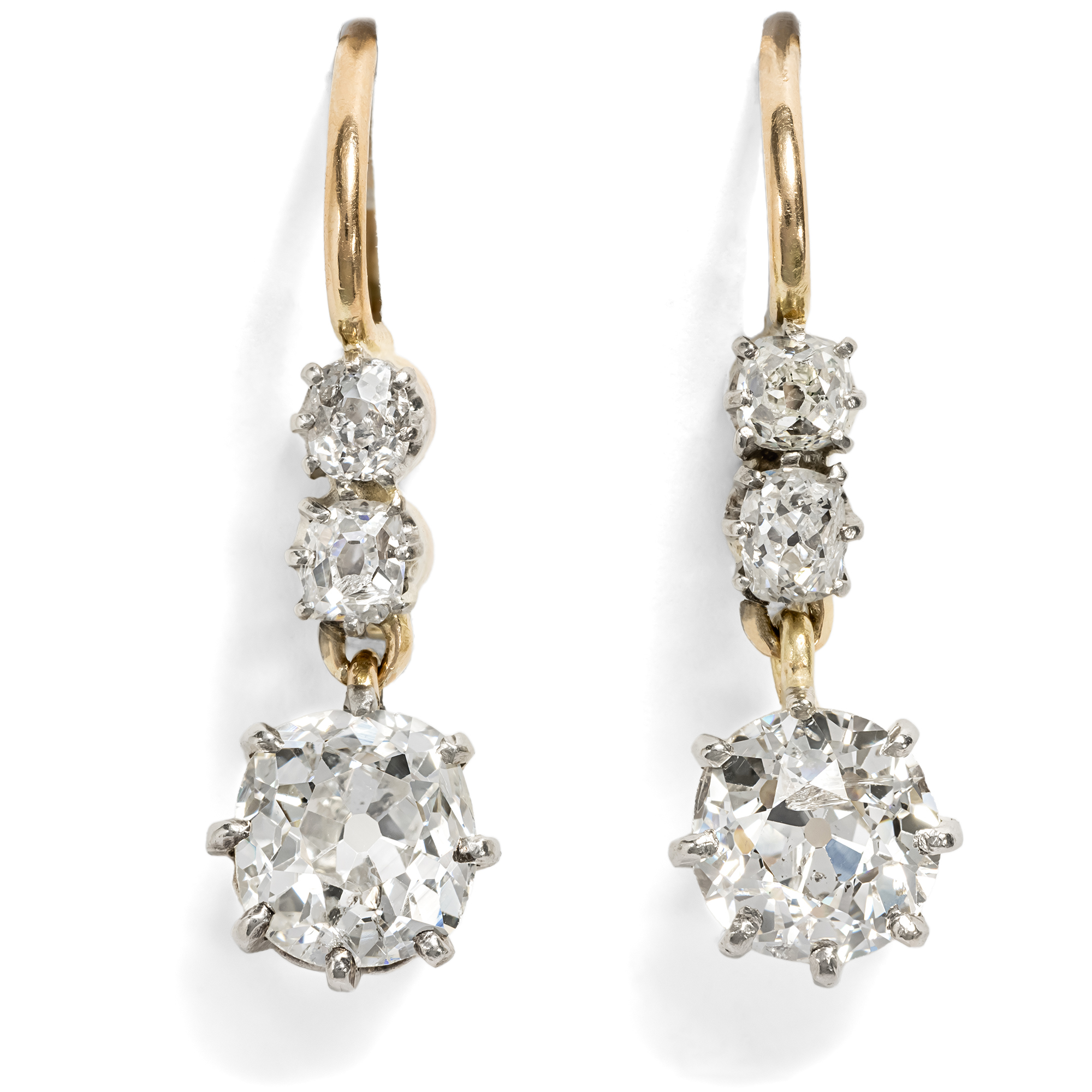 Antike Ohrringe mit Diamanten in Silber & Gold, um 1900 Antike Ohrringe mit Diamanten in Silber & Gold, um 1900