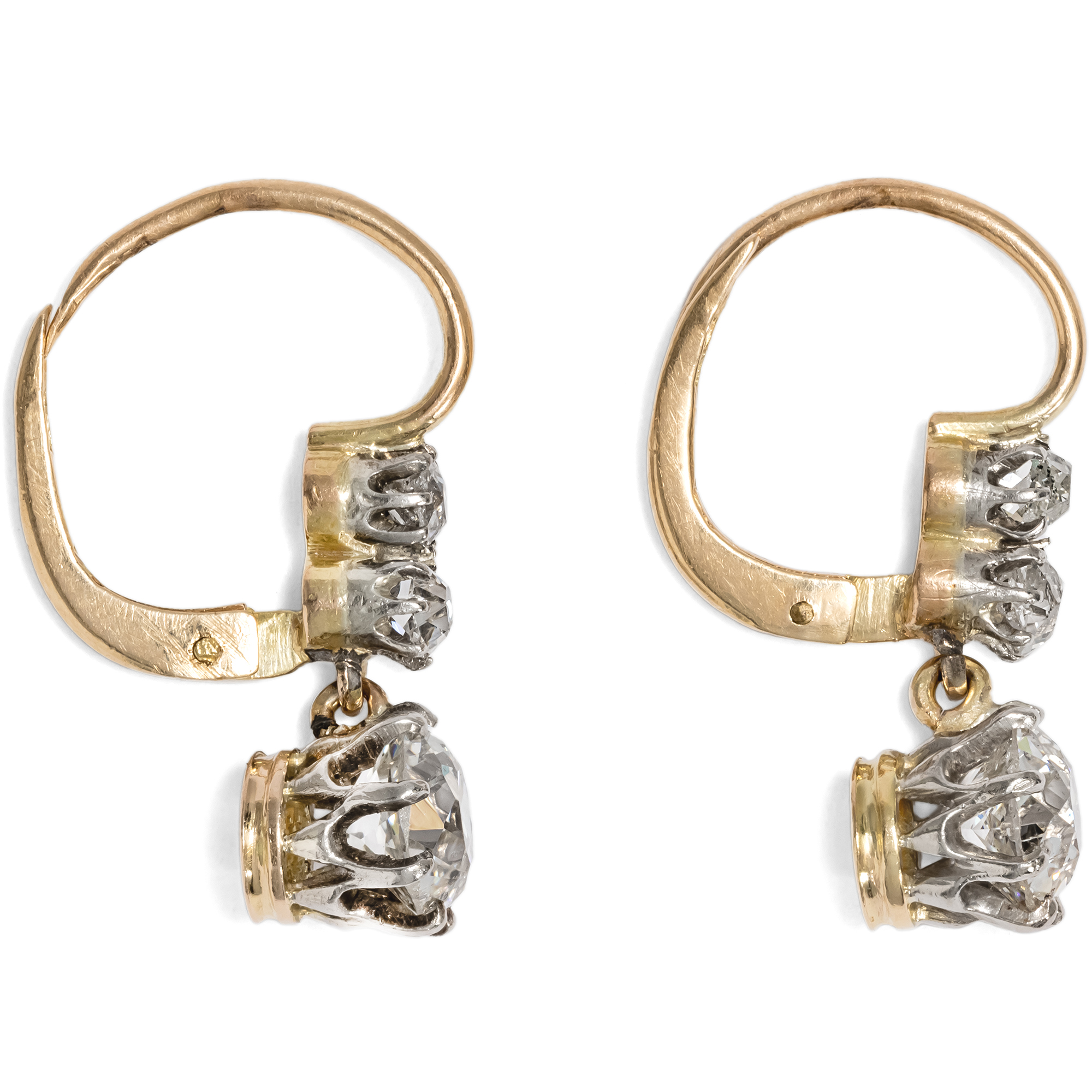 Antike Ohrringe mit Diamanten in Silber & Gold, um 1900 Antike Ohrringe mit Diamanten in Silber & Gold, um 1900