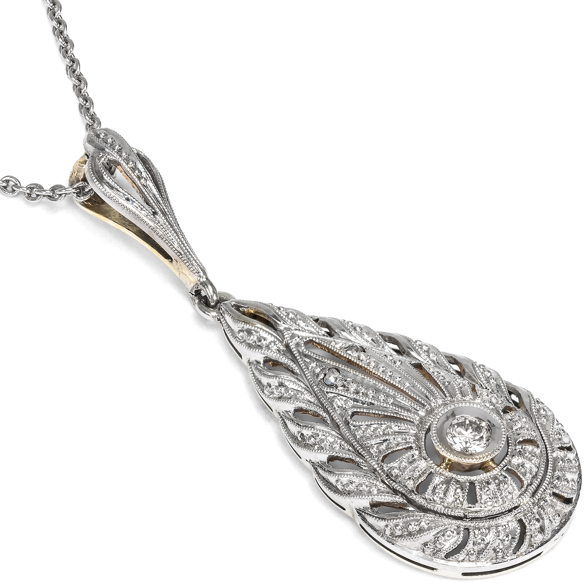 Elegant Art Déco Pendant with Diamonds in White Gold, after 1936