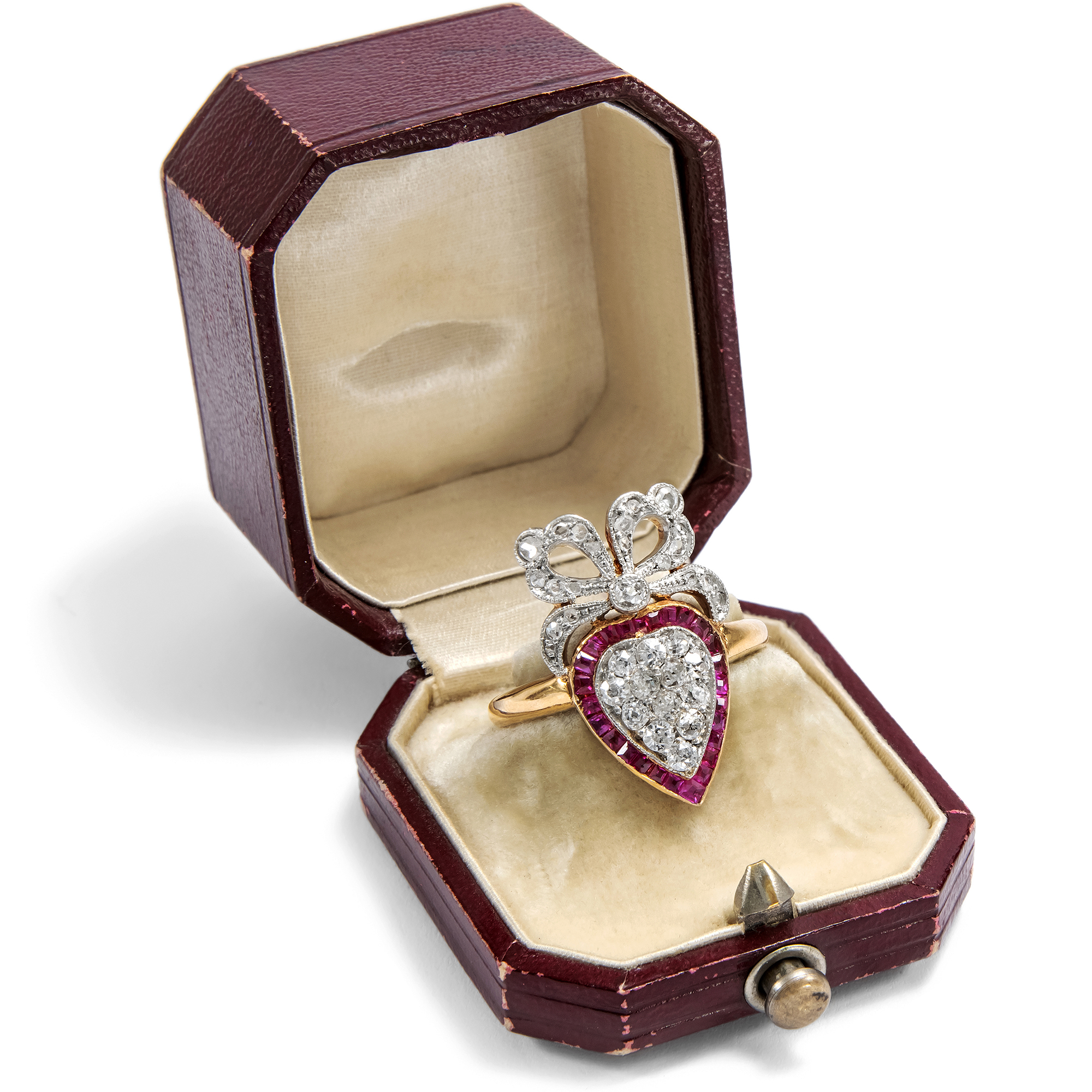 Antique Heart Ring with Diamonds and Rubies, c. 1910 Antique Heart Ring with Diamonds and Rubies, c. 1910