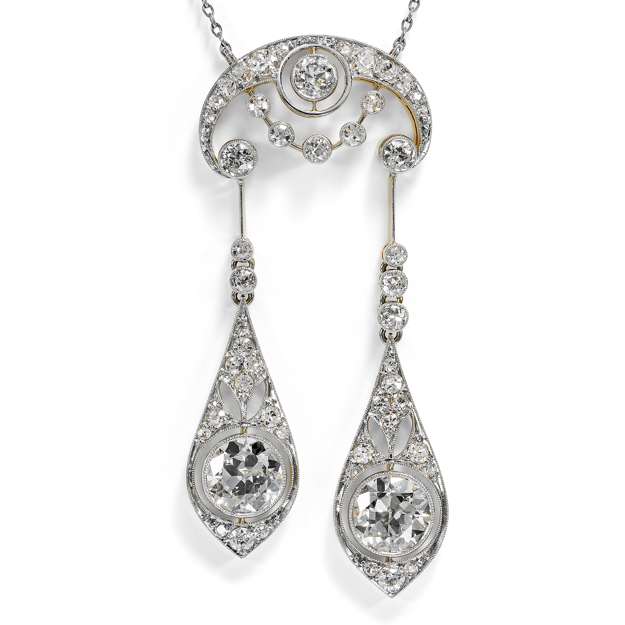 Exquisite 3.20 ct Diamond Negligé Necklace in Platinum on Gold, c. 1915 Exquisite 3.20 ct Diamond Negligé Necklace in Platinum on Gold, c. 1915
