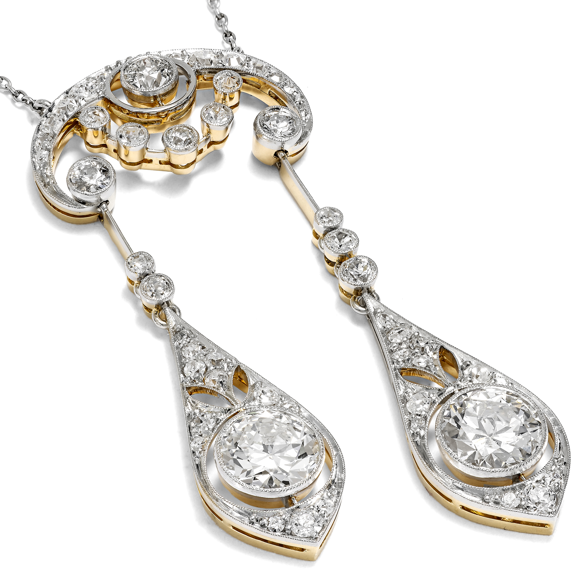 Exquisite 3.20 ct Diamond Negligé Necklace in Platinum on Gold, c. 1915 Exquisite 3.20 ct Diamond Negligé Necklace in Platinum on Gold, c. 1915