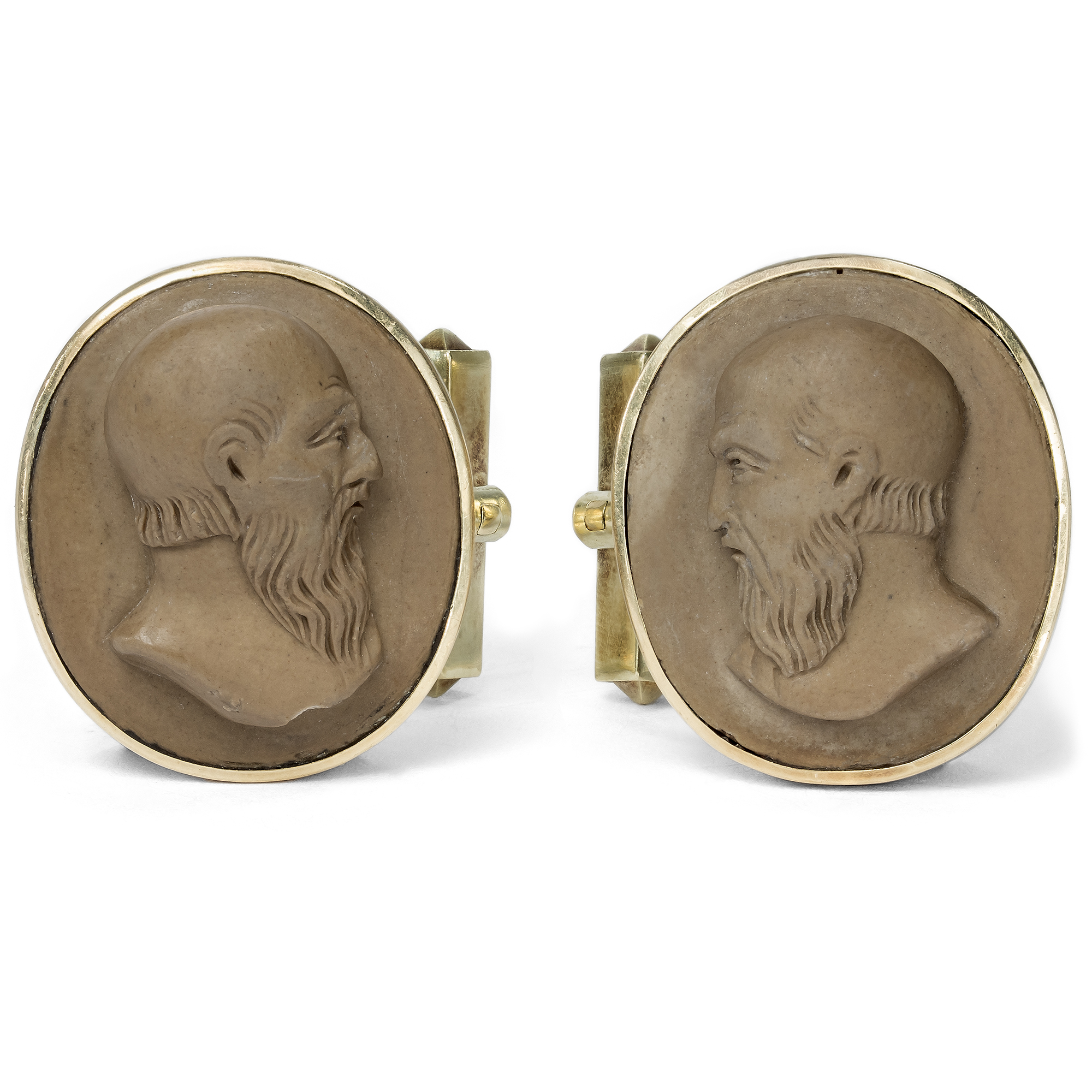 Large Cufflinks with Lava Cameos Set in Gold, c. 1870 & Later