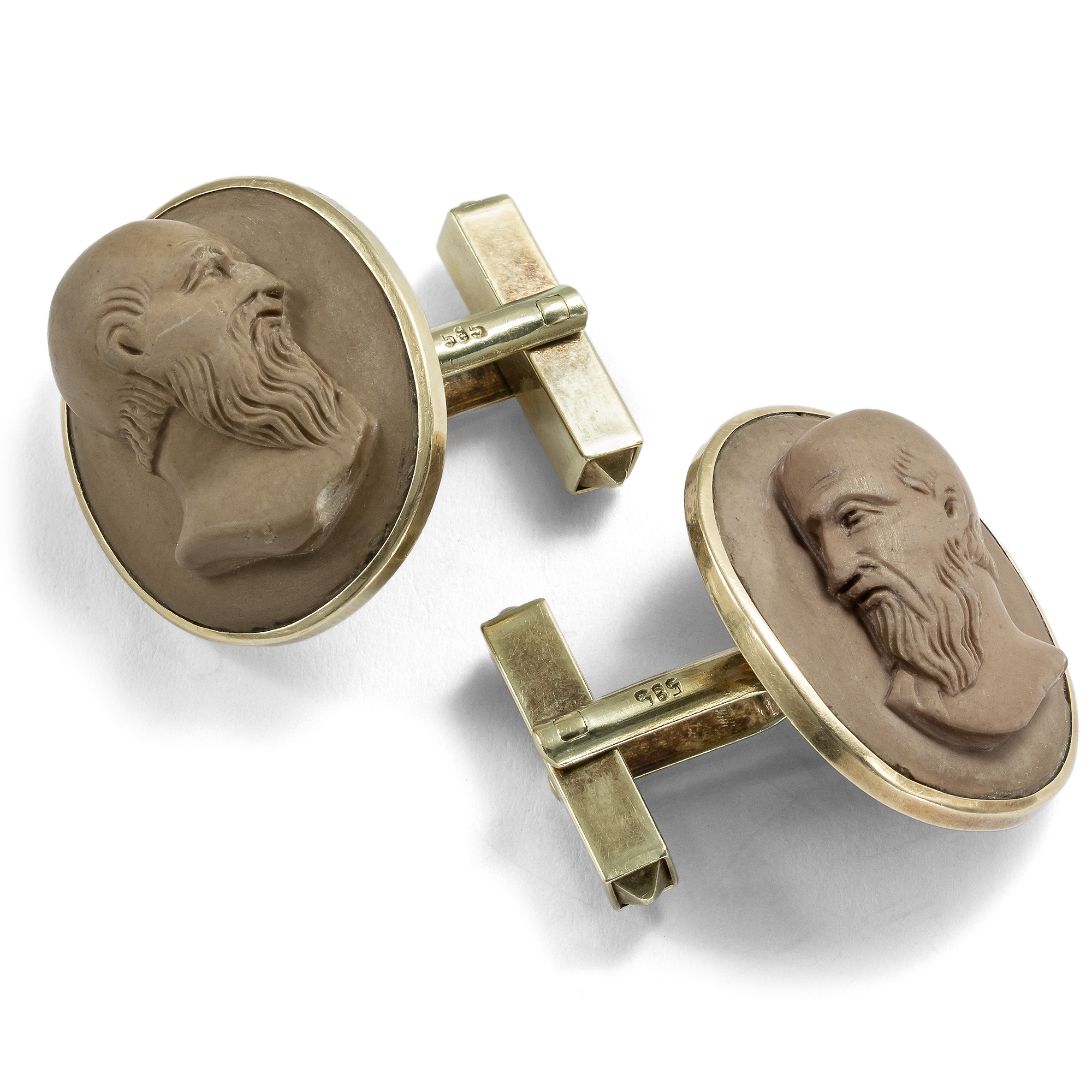 Large Cufflinks with Lava Cameos Set in Gold, c. 1870 & Later