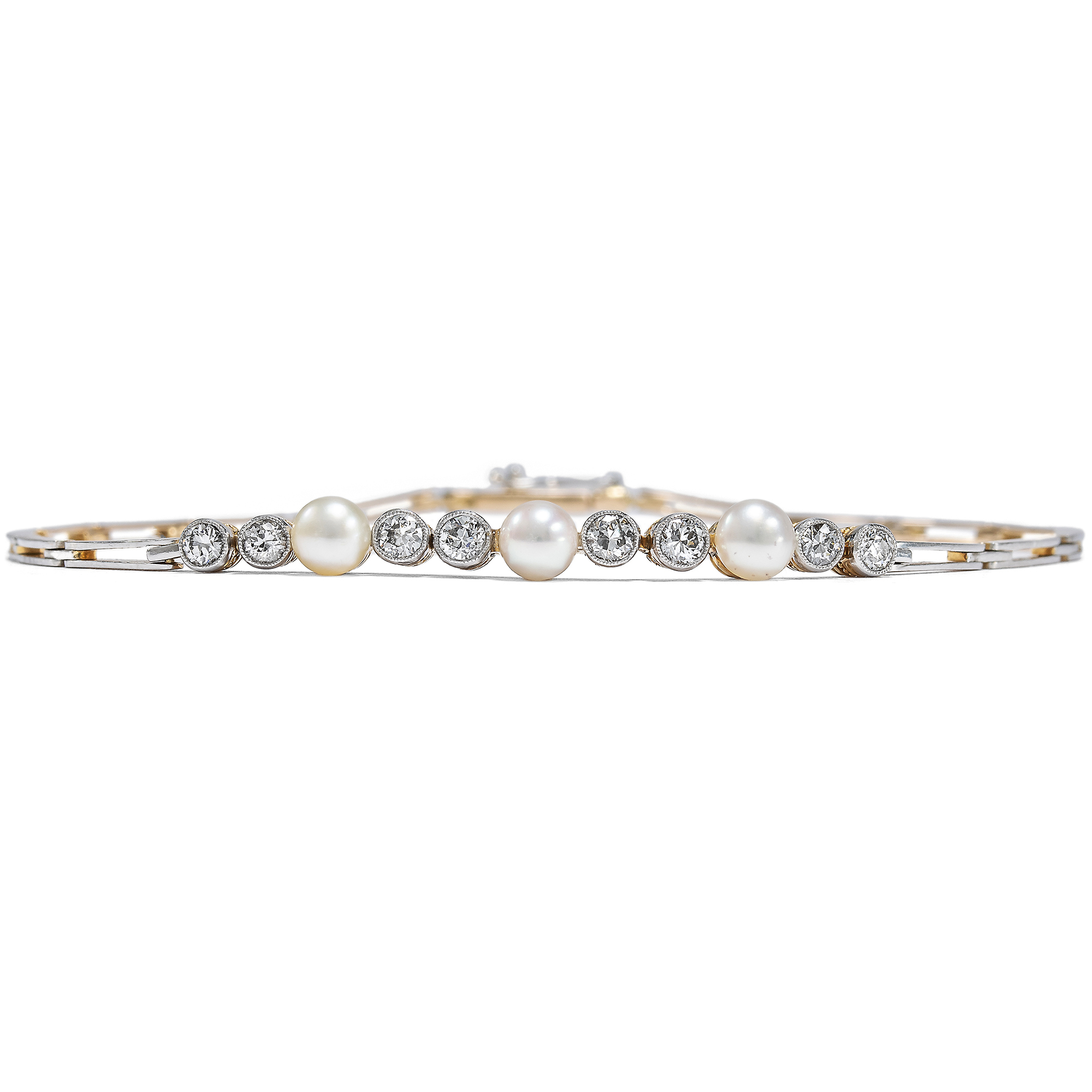 Delicate Antique Natural Pearl and Diamond Bracelet, c. 1910