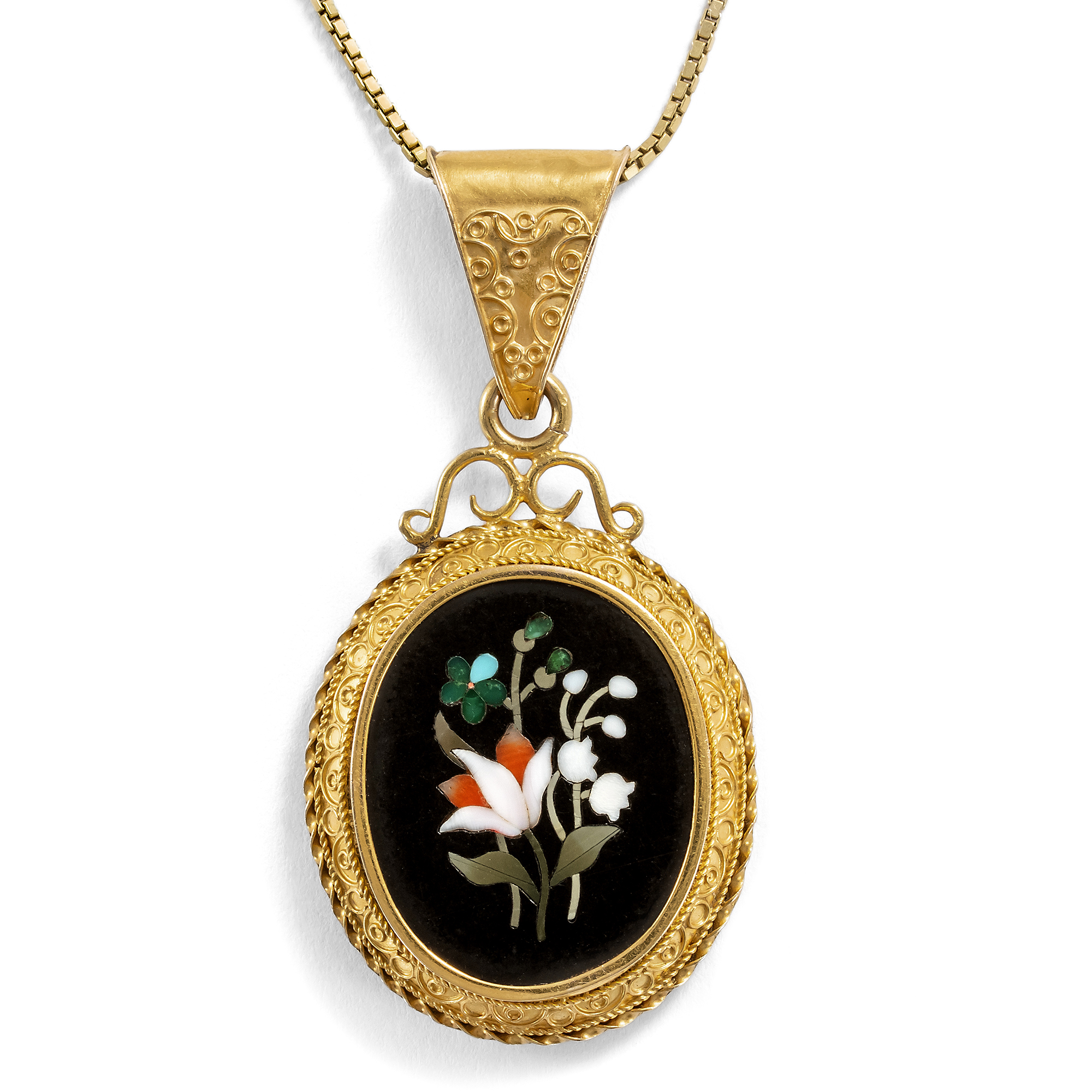 Antique Gold Locket with Pietra Dura Mosaic Florence c. 1870