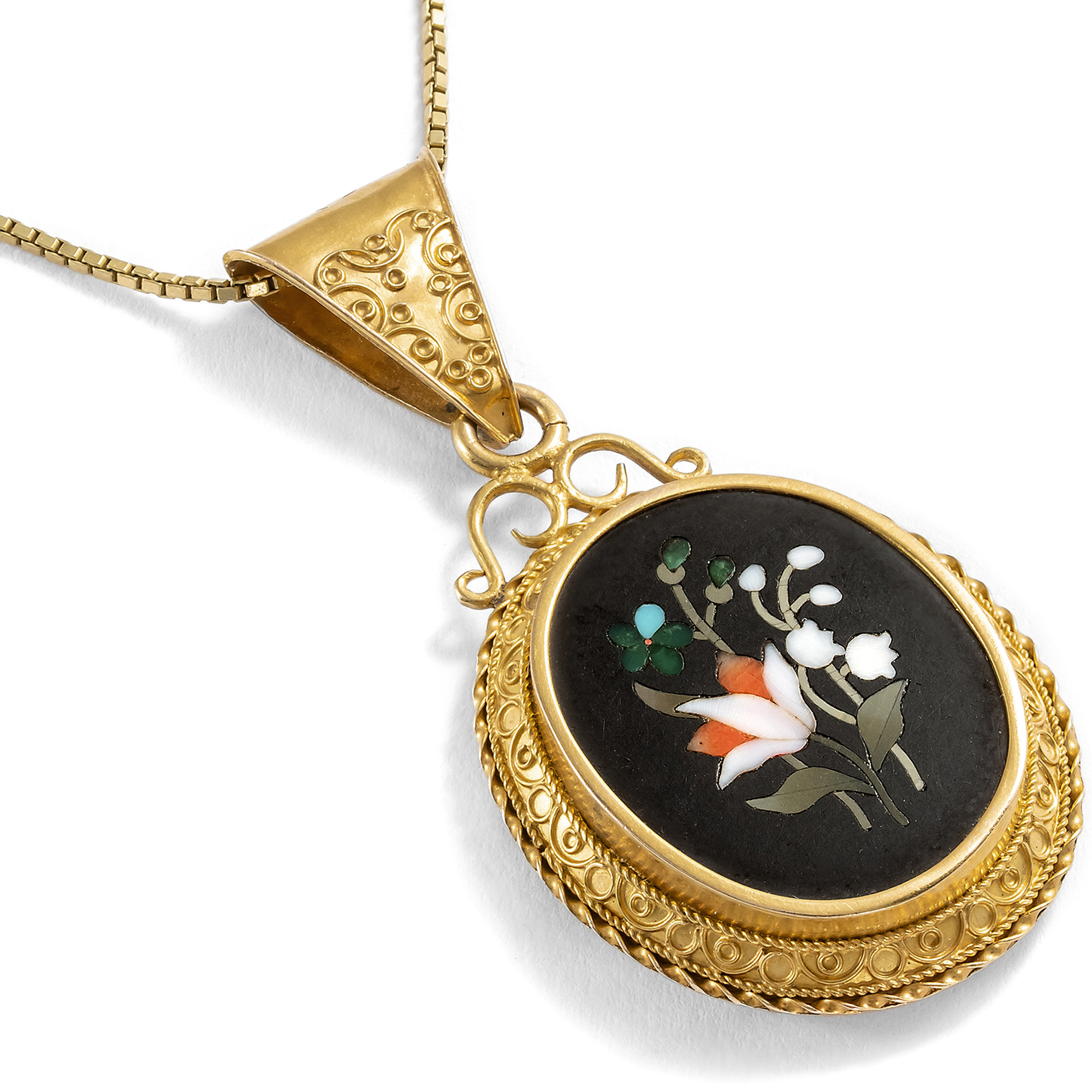 Antique Gold Locket with Pietra Dura Mosaic Florence c. 1870