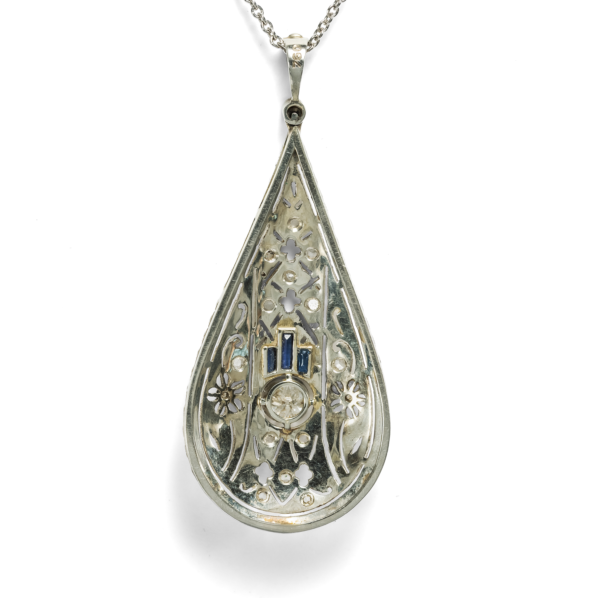 Glamorous Déco Pendant with Diamonds & Sapphires, c. 1930 Glamorous Déco Pendant with Diamonds & Sapphires, c. 1930